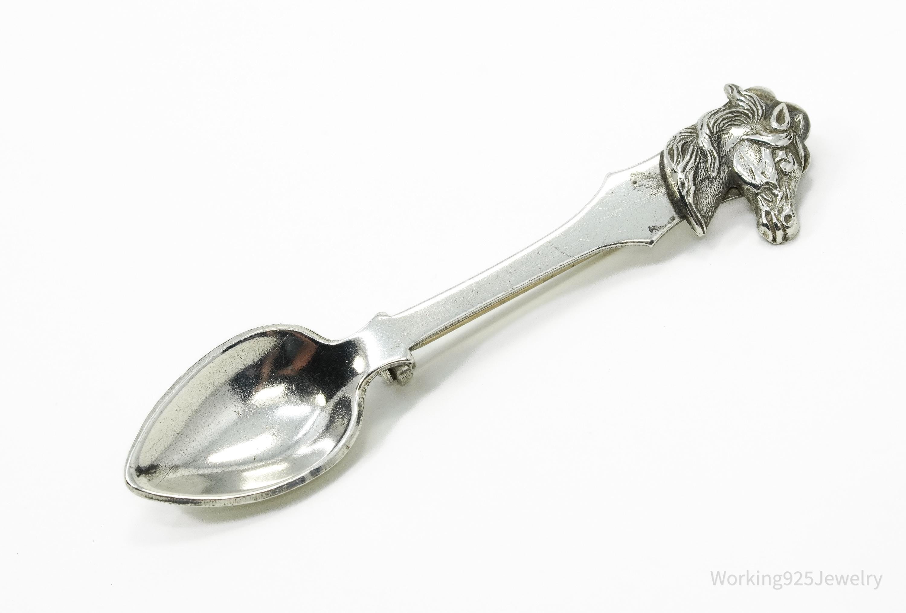 Vintage Horse Head Sterling Silver Spoon Brooch Pin