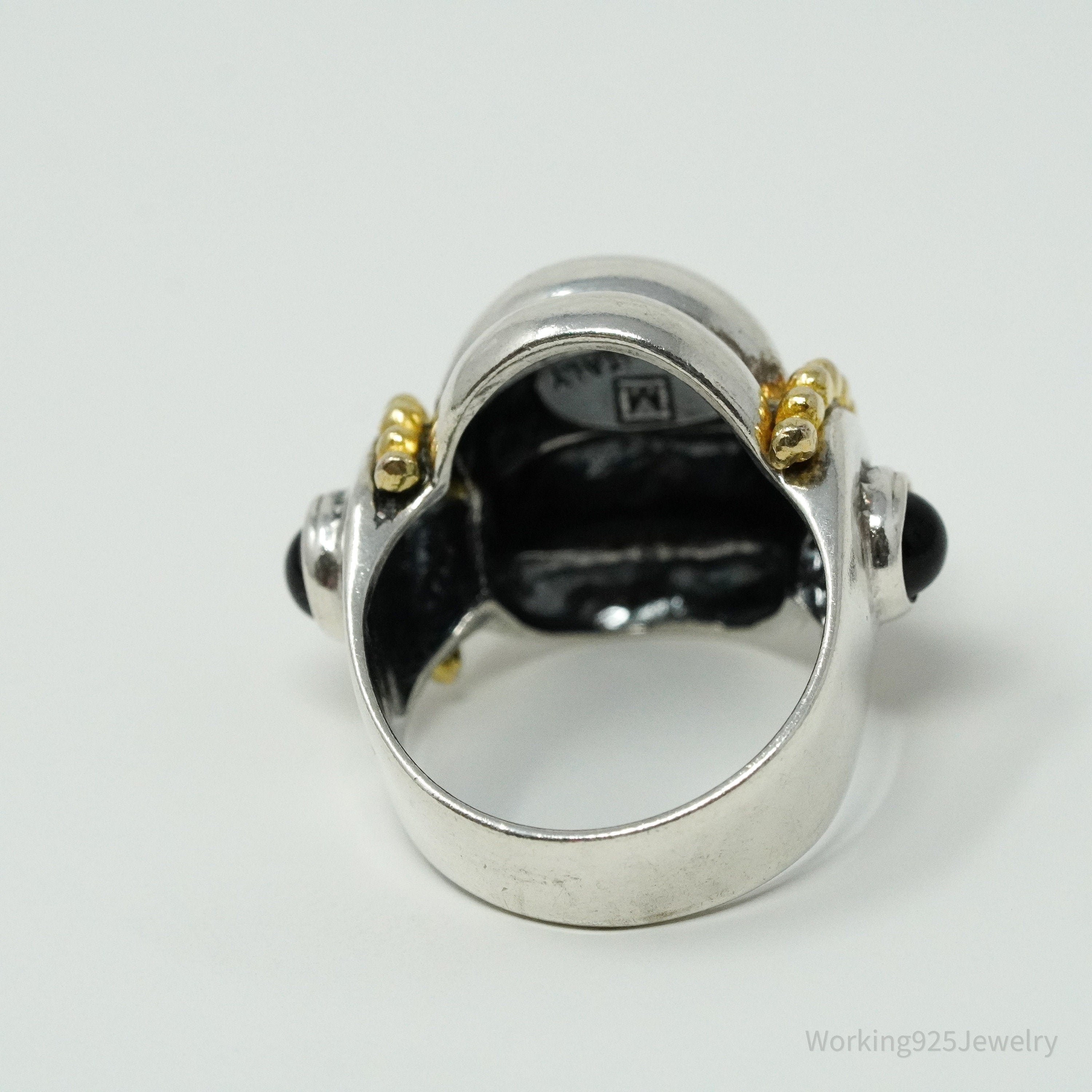 Vintage Italian Black Onyx Gold Vermeil Sterling Silver Ring - Size 6.5