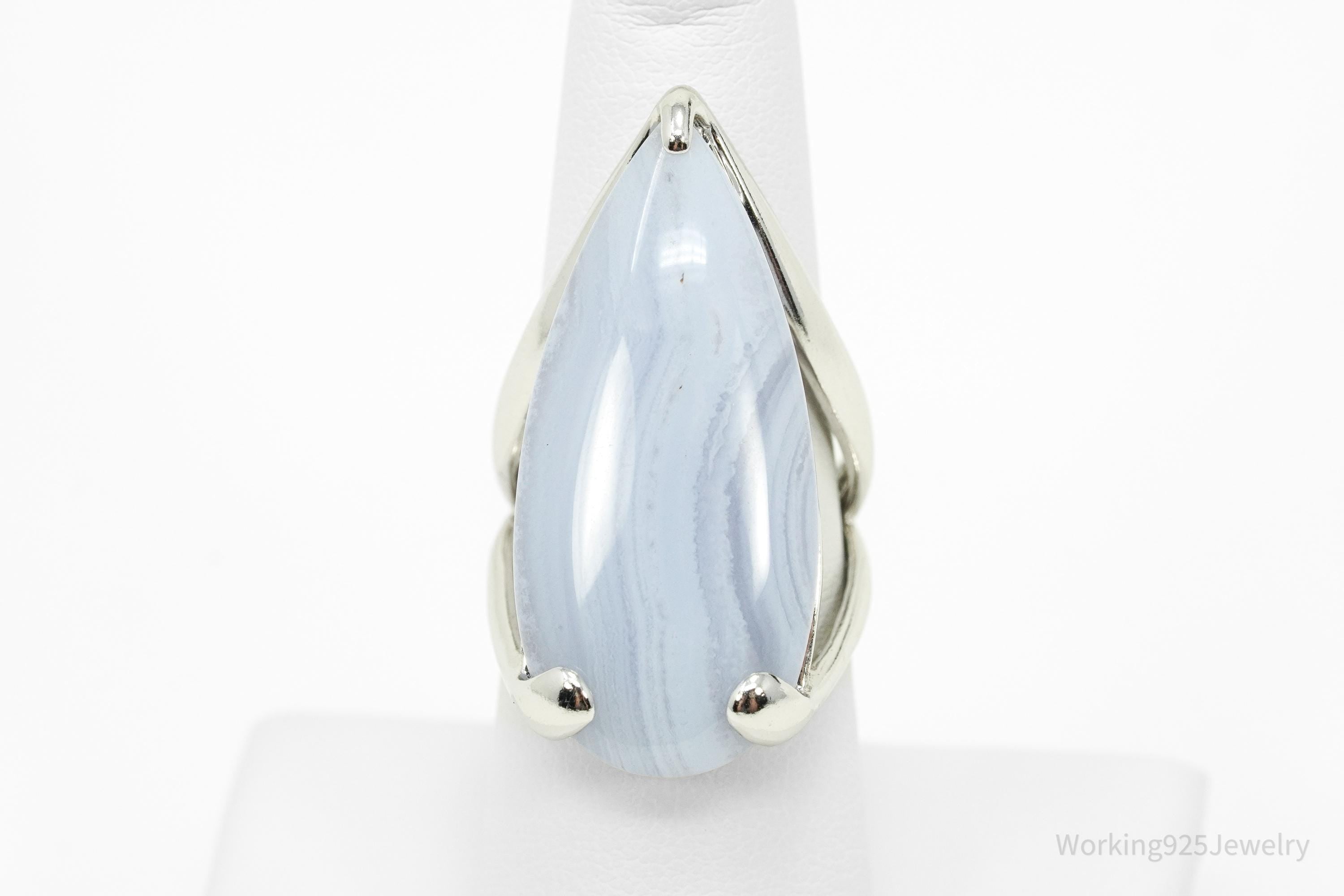 Vintage Heng Ngai Large Blue Lace Agate Sterling Silver Ring - Size 7.25