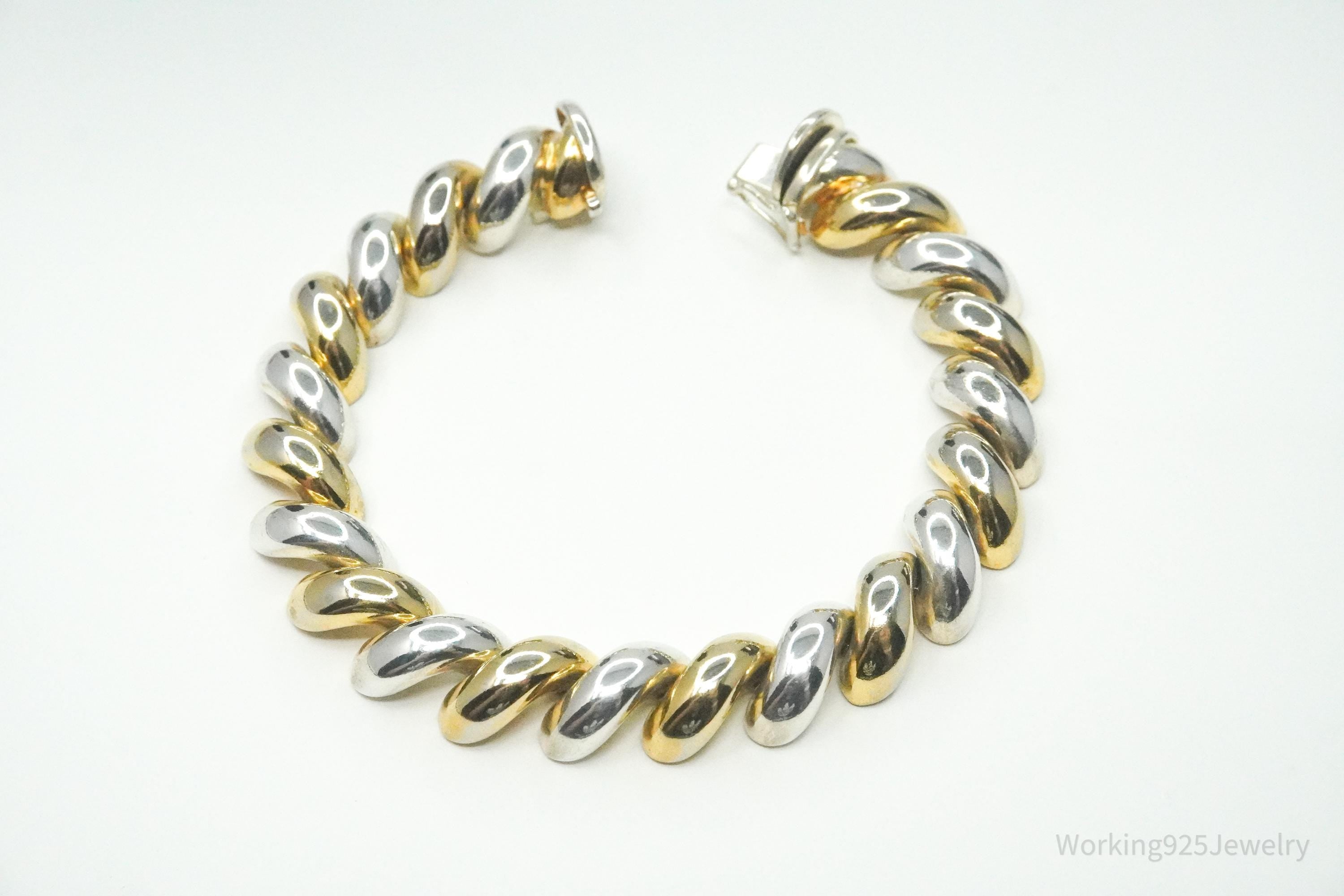 Vintage Italian Designer Milor Gold Vermeil Sterling Silver Puffy Link Bracelet 7.25"