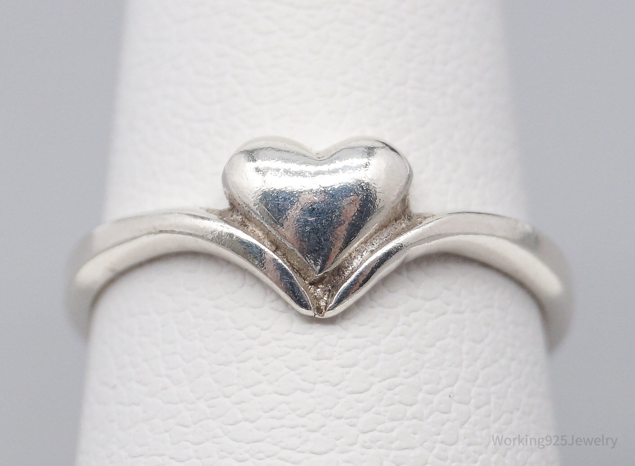Vintage Puffy Heart Sterling Silver Ring - Size 5.5