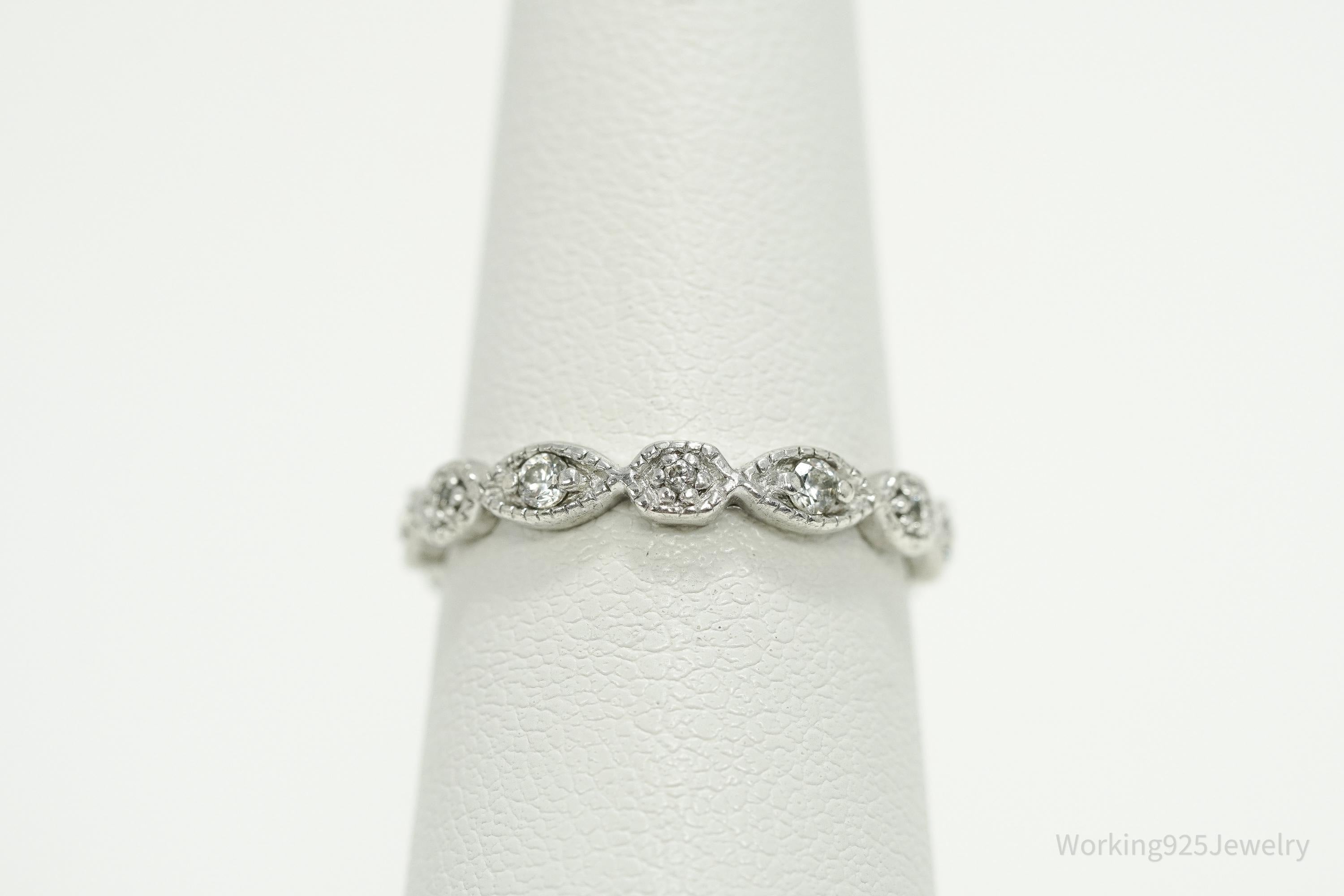 Vintage Cubic Zirconia Sterling Silver Band Ring - Size 6