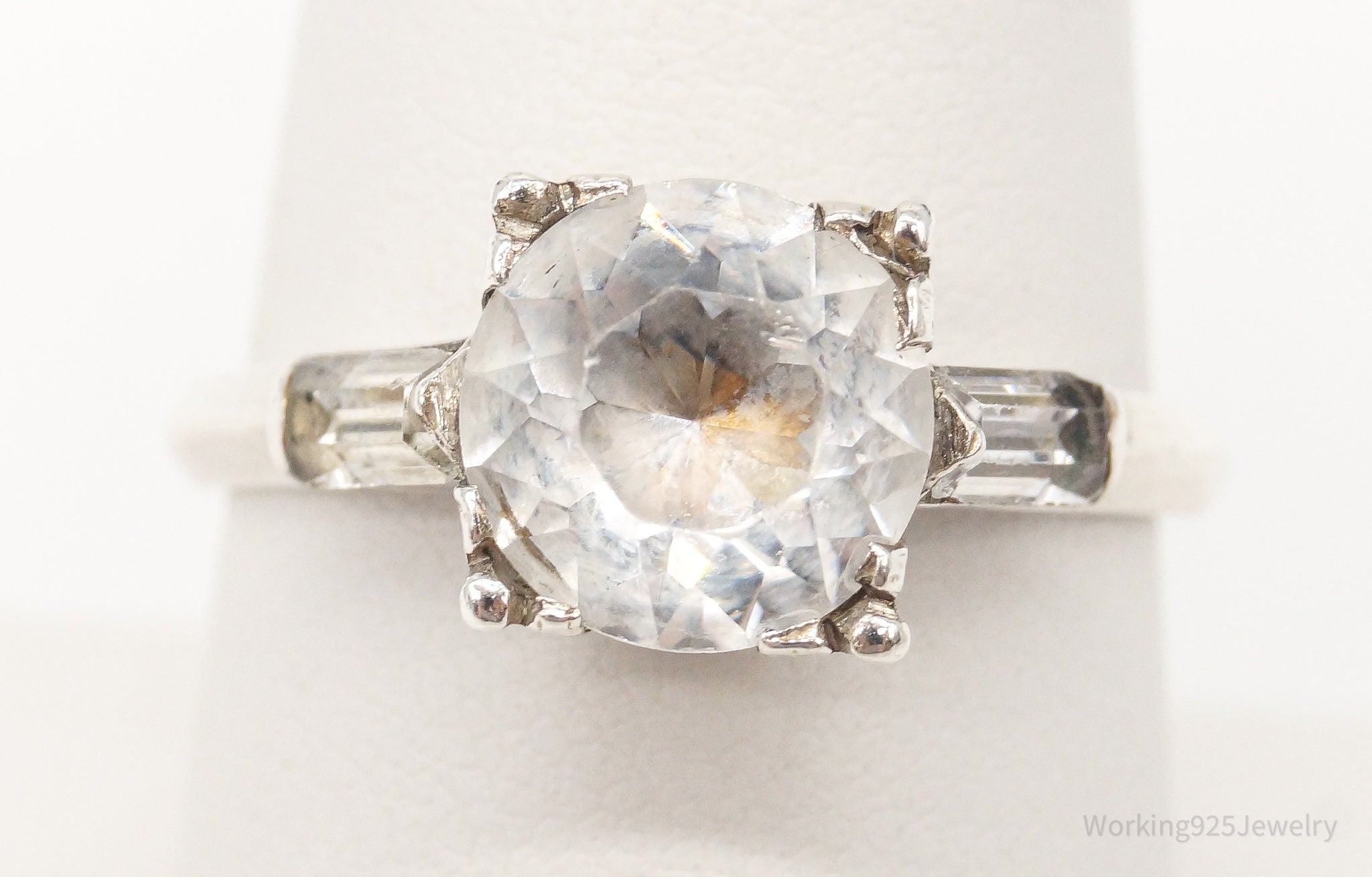 Antique Foil Back Rhinestone Sterling Silver Ring Size 7.75