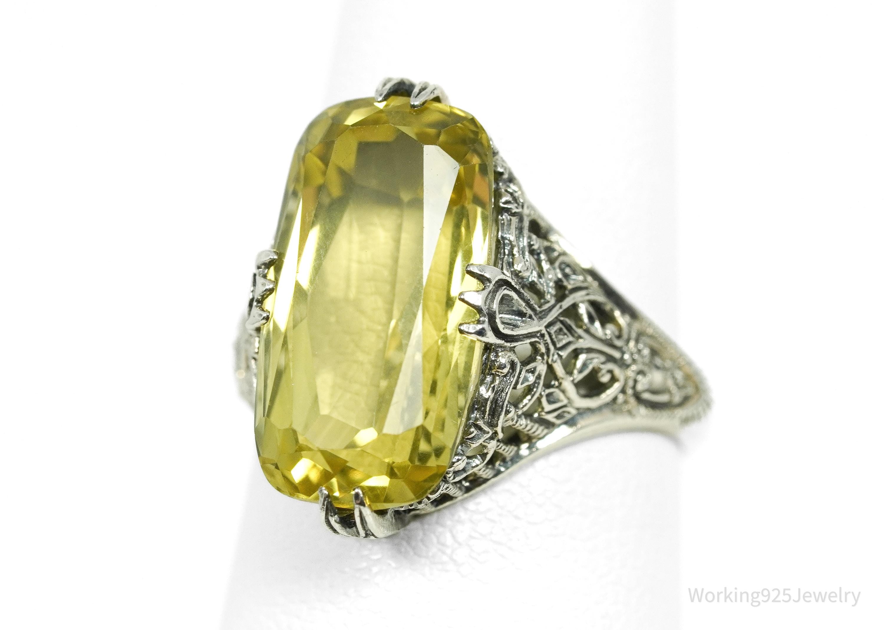 Vintage Designer CNA Citrine Sterling Silver Ring - Size 7