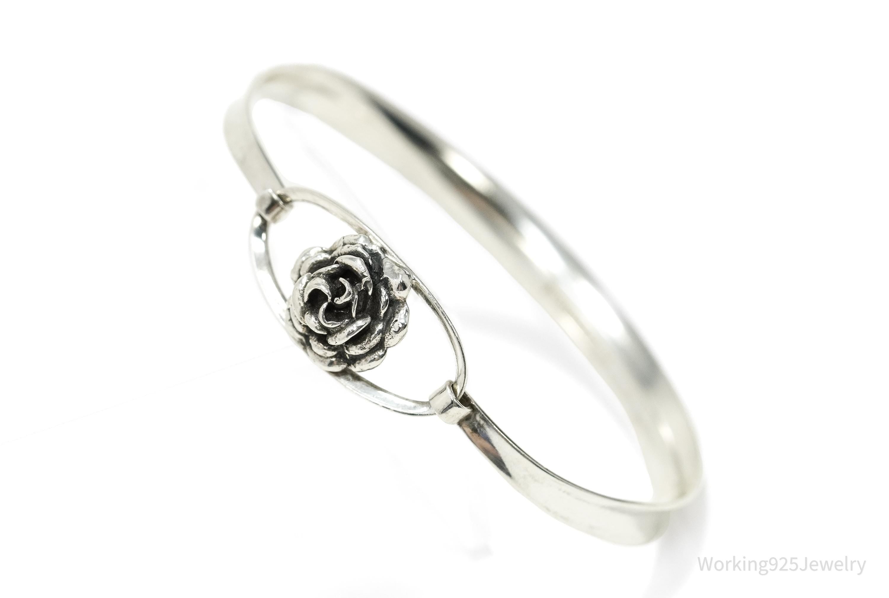 Vintage Finland Modernist Erik Granit & Co Rose Sterling Silver Bracelet - 6.75"