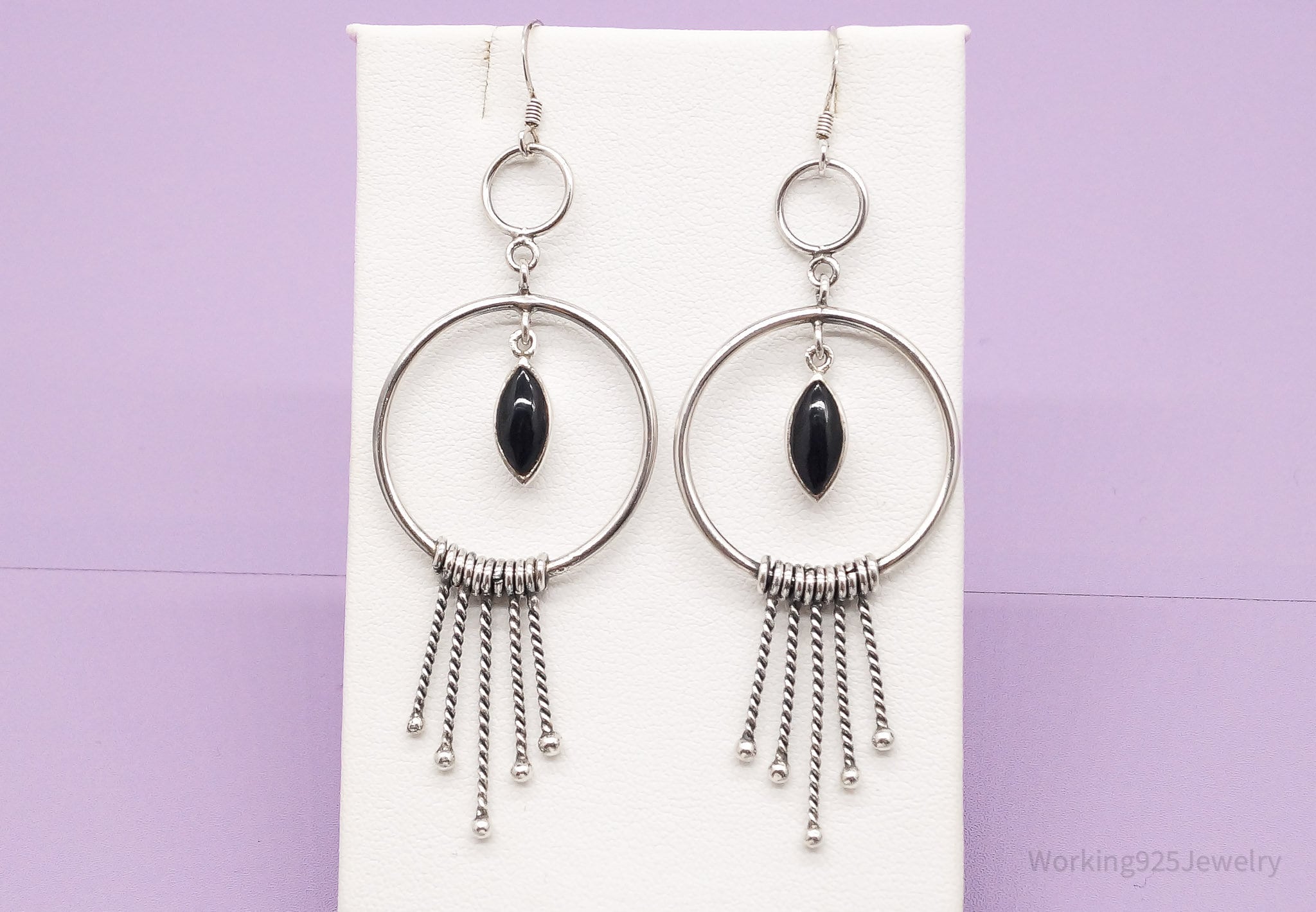 Vintage Black Onyx Sterling Silver Earrings