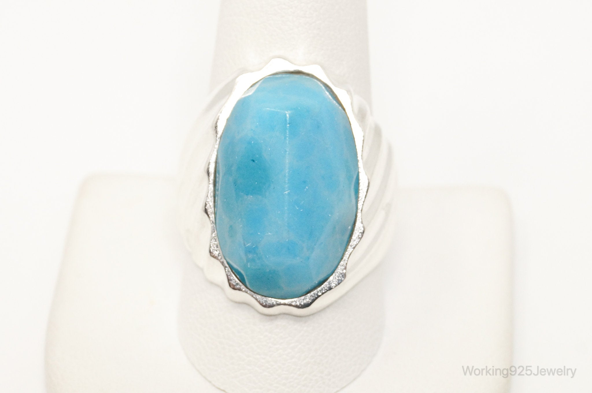 Vintage Mexico Blue Larimar Modern Sterling Silver Ring - Sz 10.5