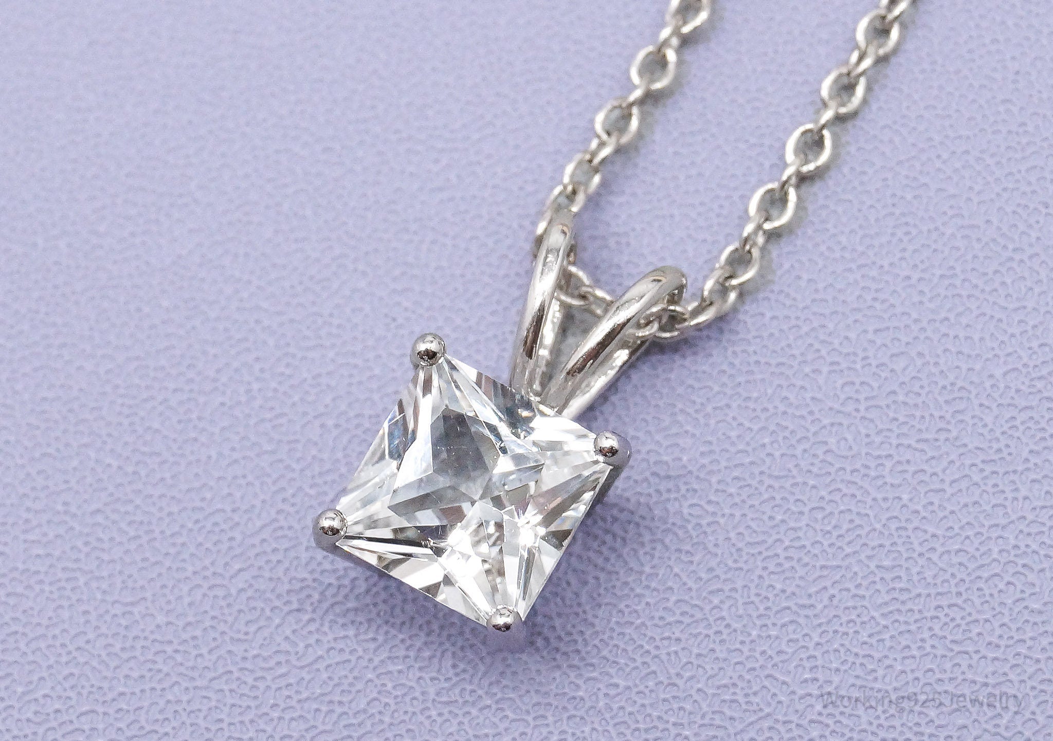 Vintage White Sapphire Sterling Silver Necklace 18"