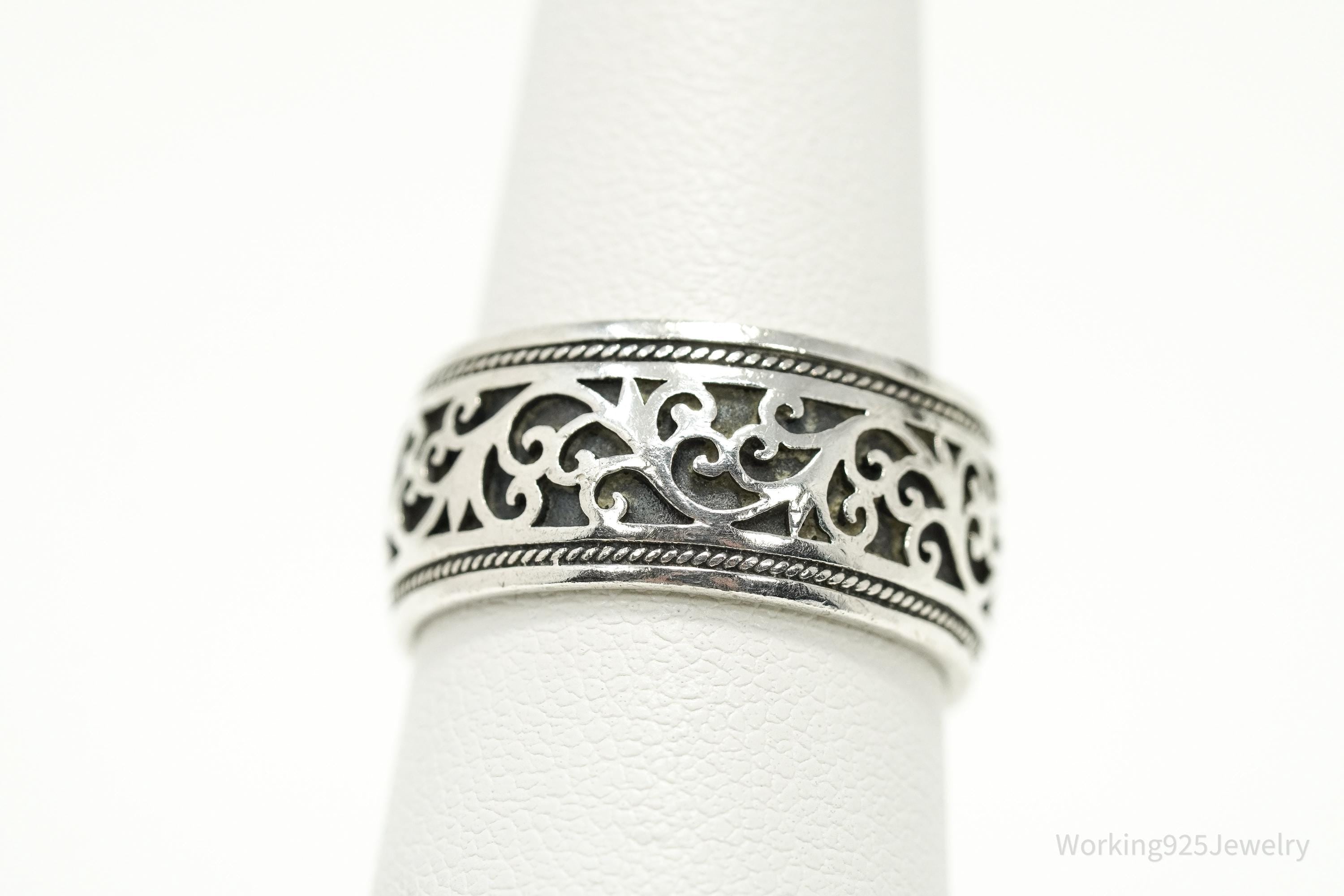 Vintage Ornate Sterling Silver Band Ring - Size 7.5