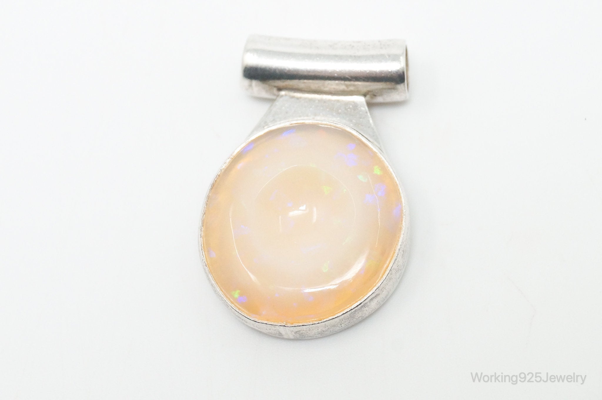 Large Vintage Peach Opal Sterling Silver Pendant