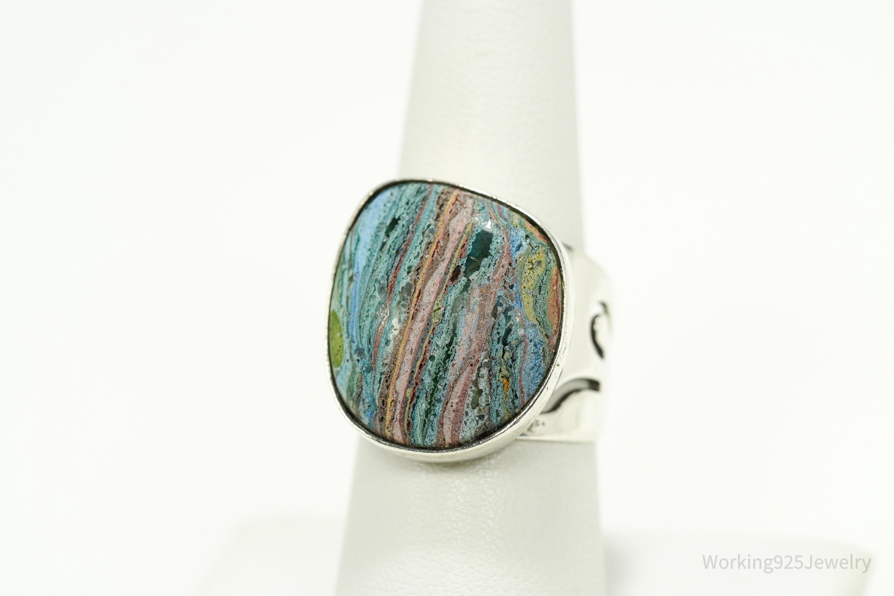 VTG Designer Desert Rose Trading Rainbow Calsilica Sterling Silver Ring - 8.25