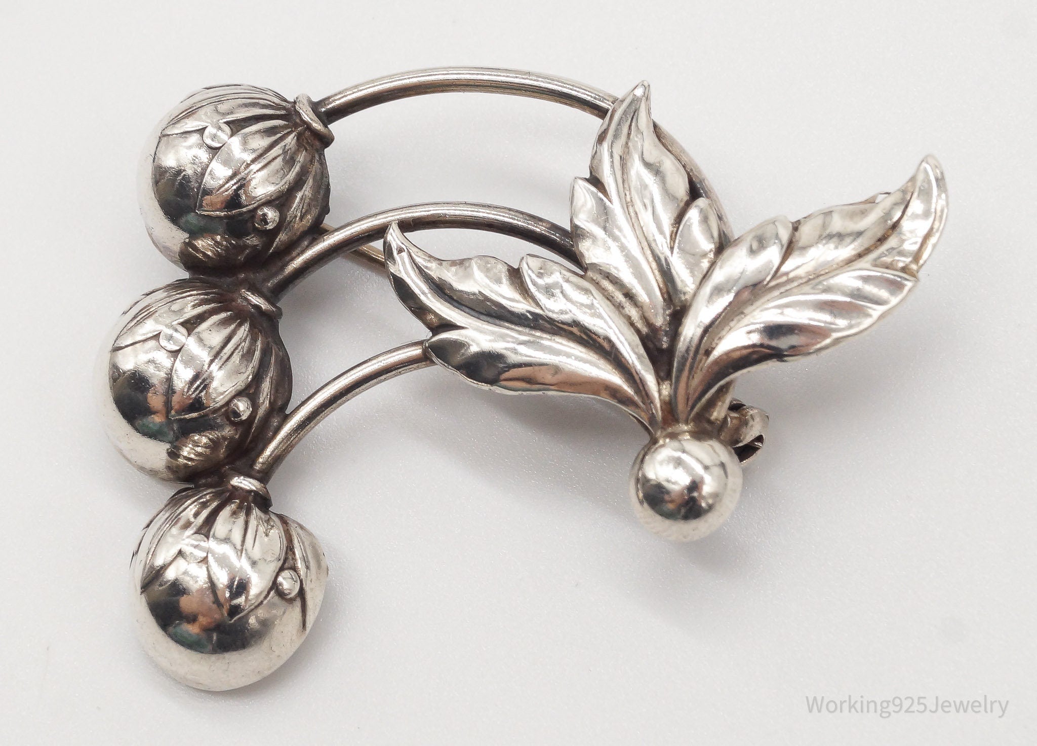 Vintage Denmark Hermann Siersbol Modernist Floral Sterling Silver Pin Brooch