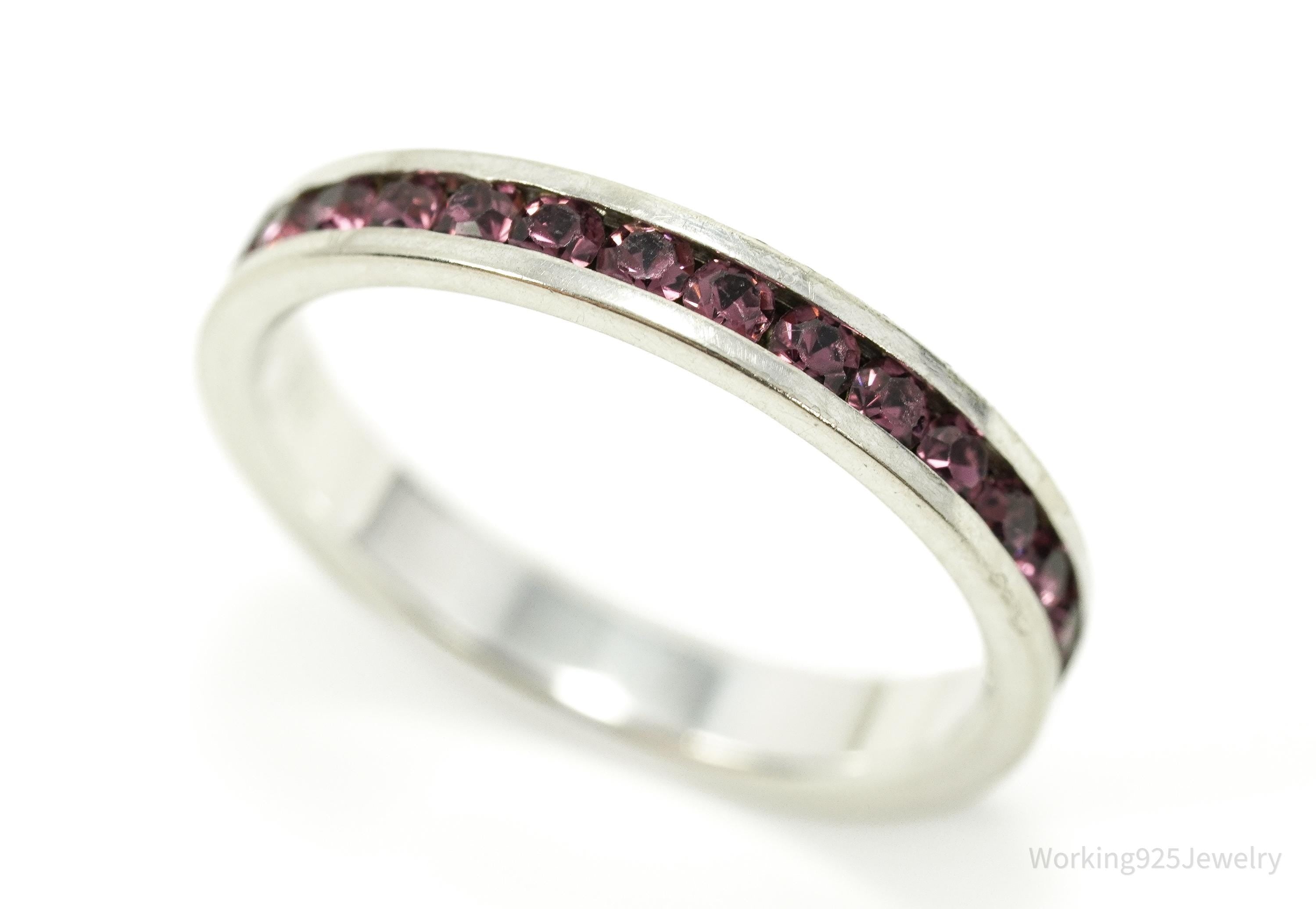 Vintage Crystal Sterling Silver Band Ring - Size 7