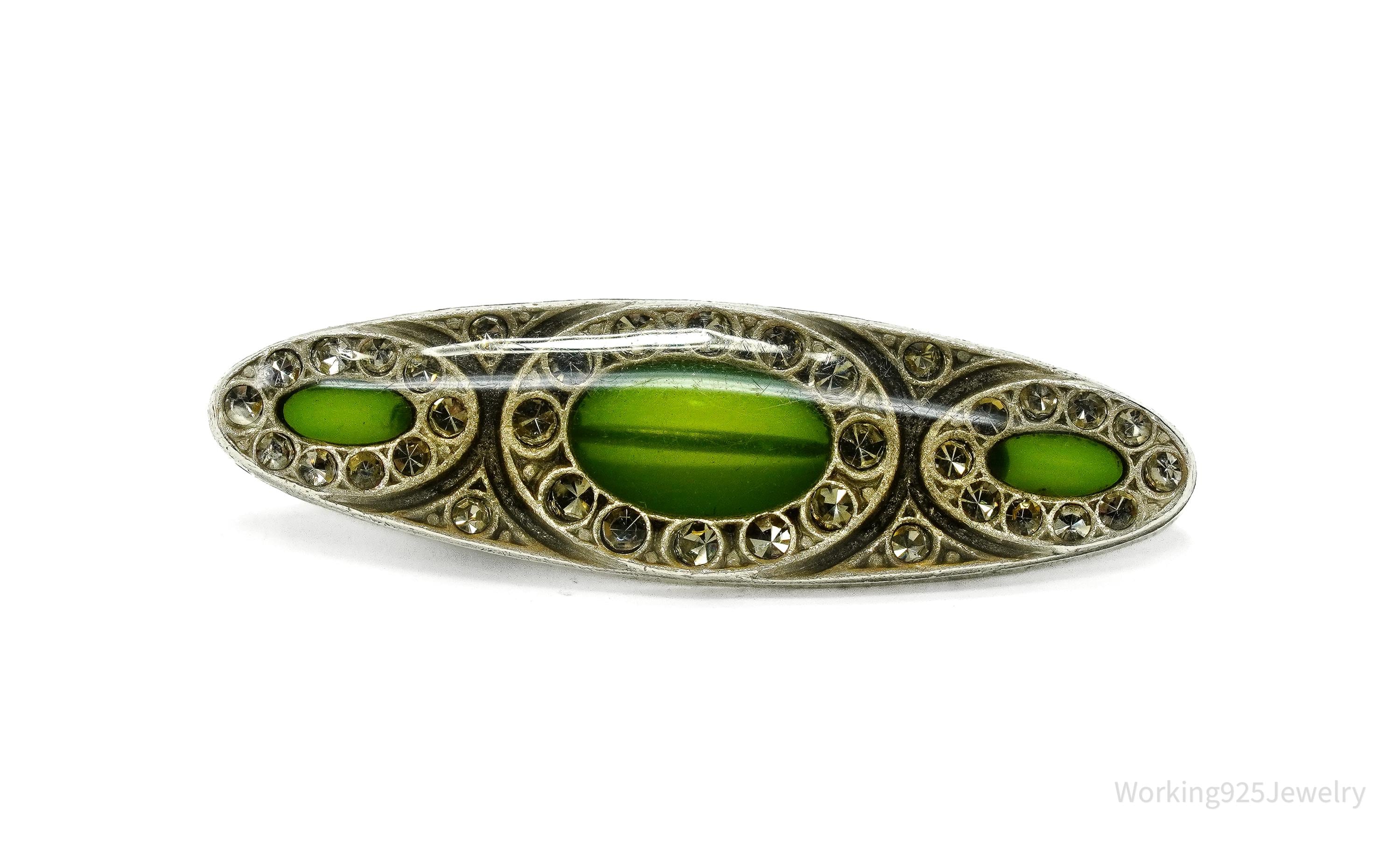 Antique Art Deco Style Rhinestone Silver Brooch Pin