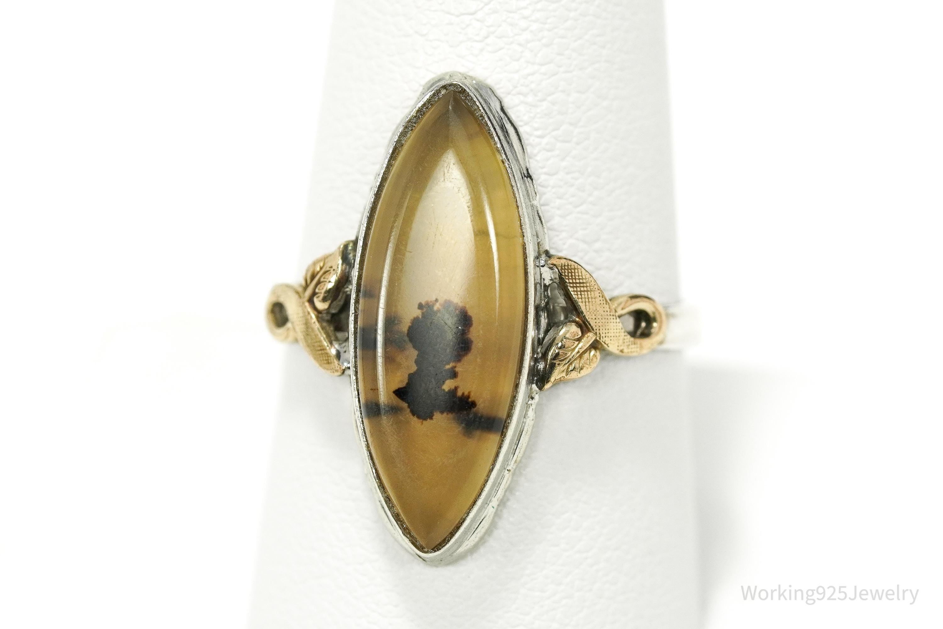 Antique Clark & Coombs 10K Gold Filled Agate Sterling Silver Ring - Size 9.5
