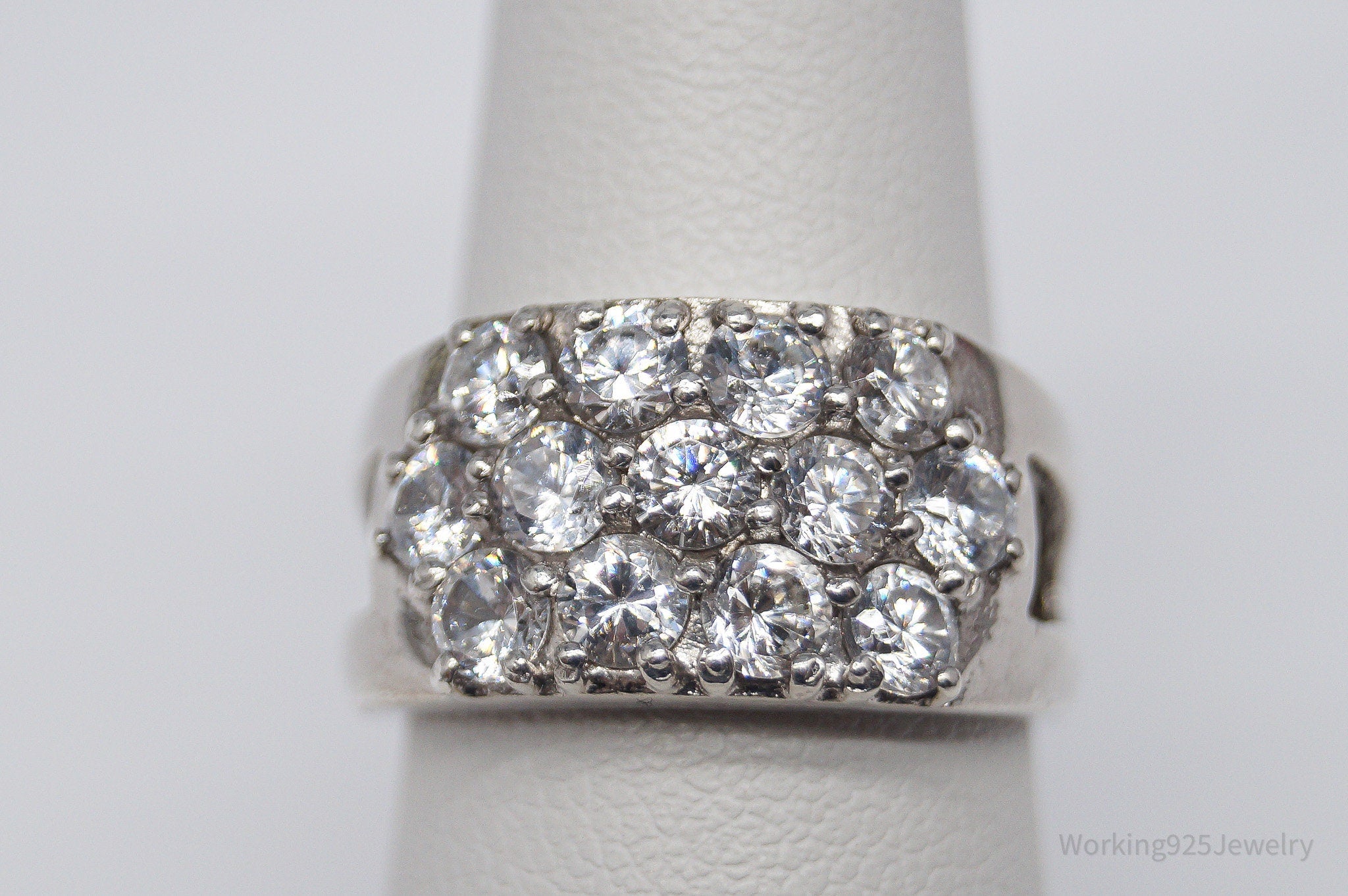 Vintage Cubic Zirconia Sterling Silver Band Ring - Size 6.75