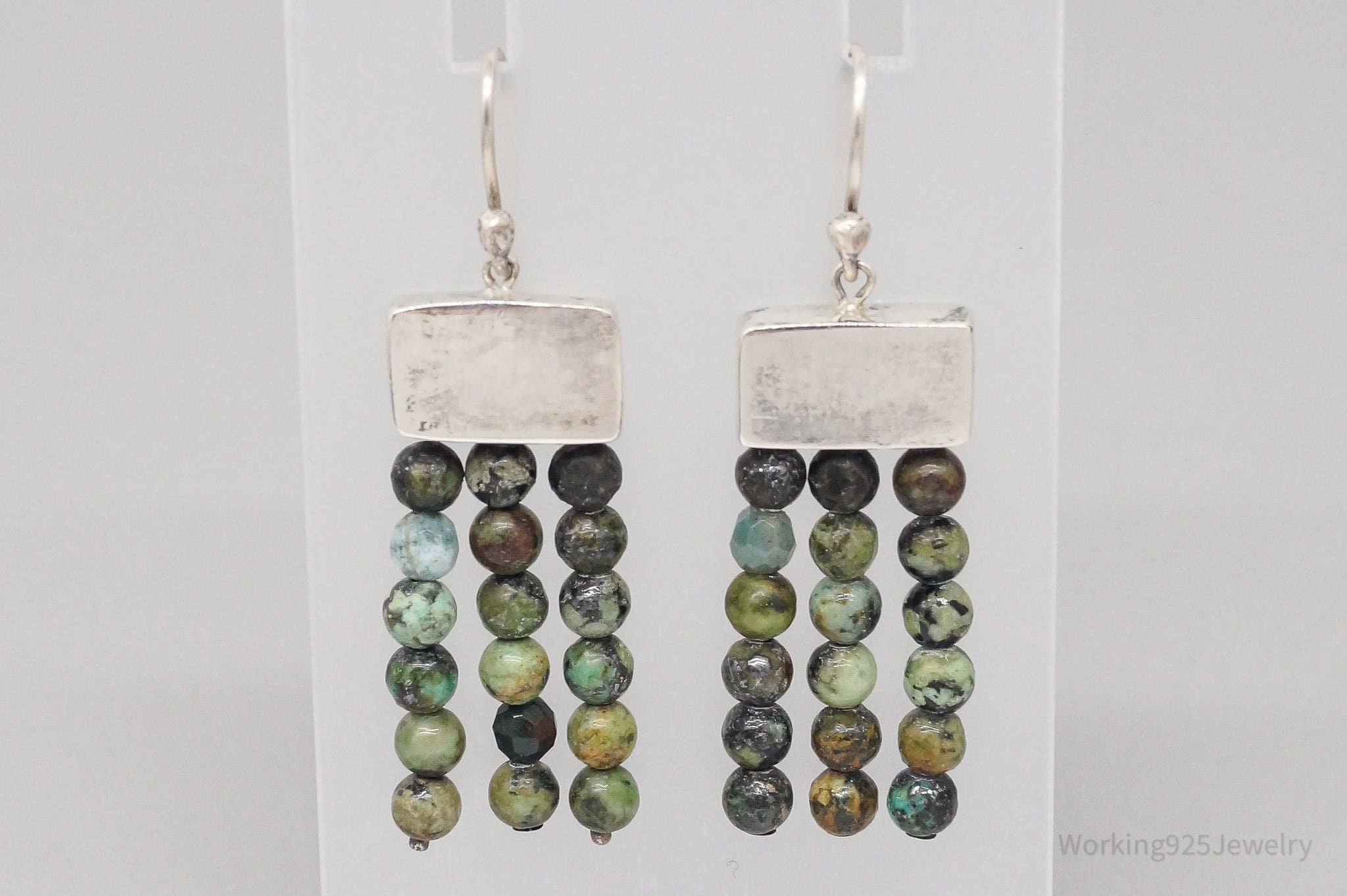 Vintage Southwestern Turquoise Bead Silver Earrings