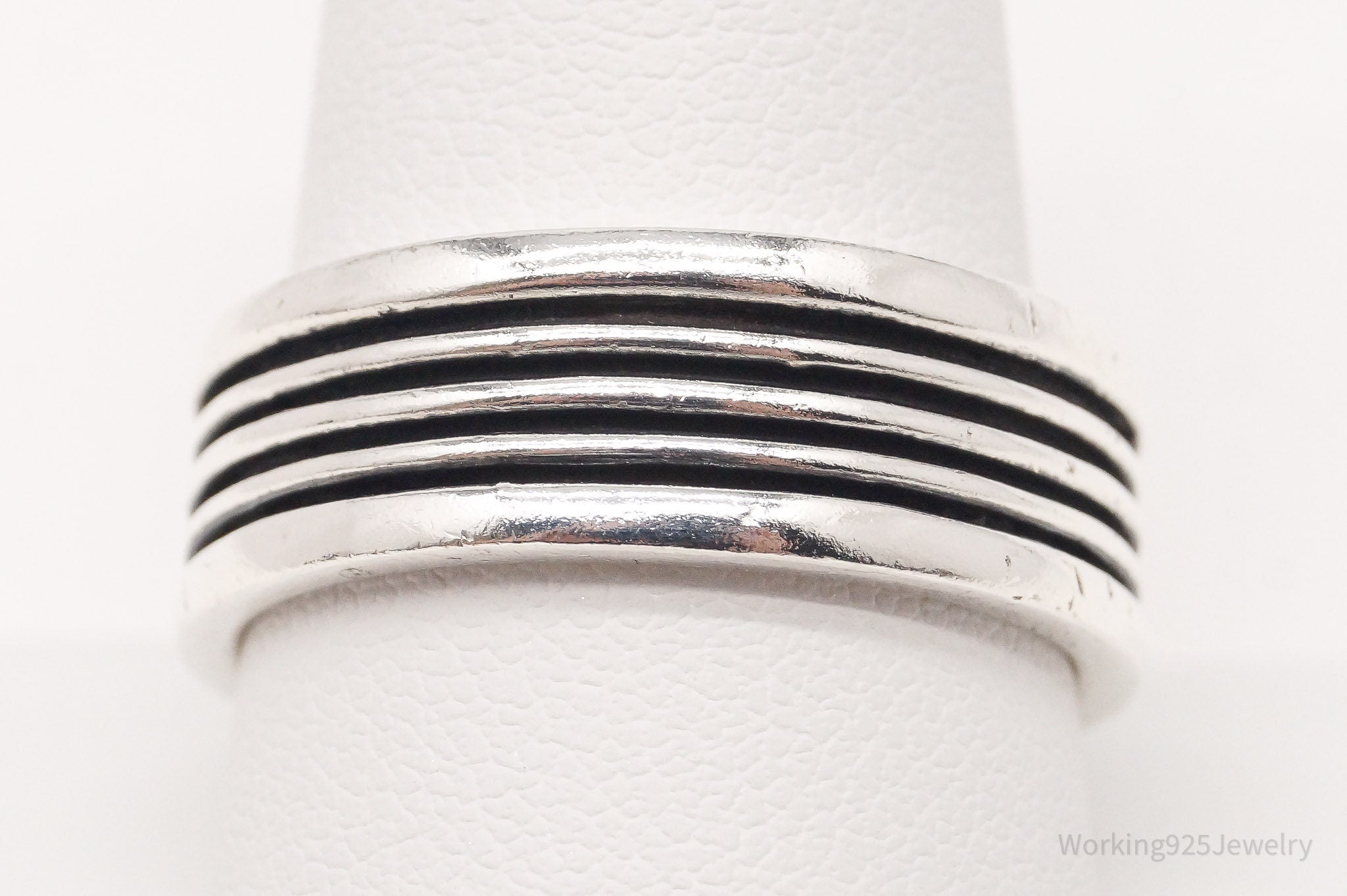 Vintage Modernist Ribbed Style Sterling Silver Ring - Size 10.25