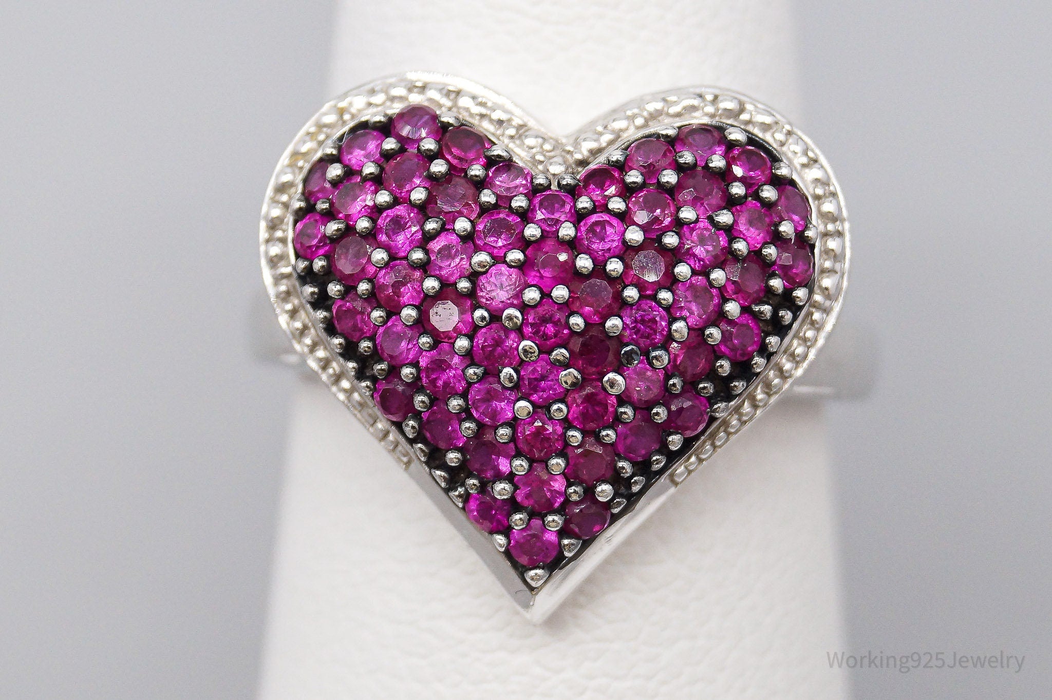 VTG Ruby Heart Sterling Silver Ring - Size 5.75