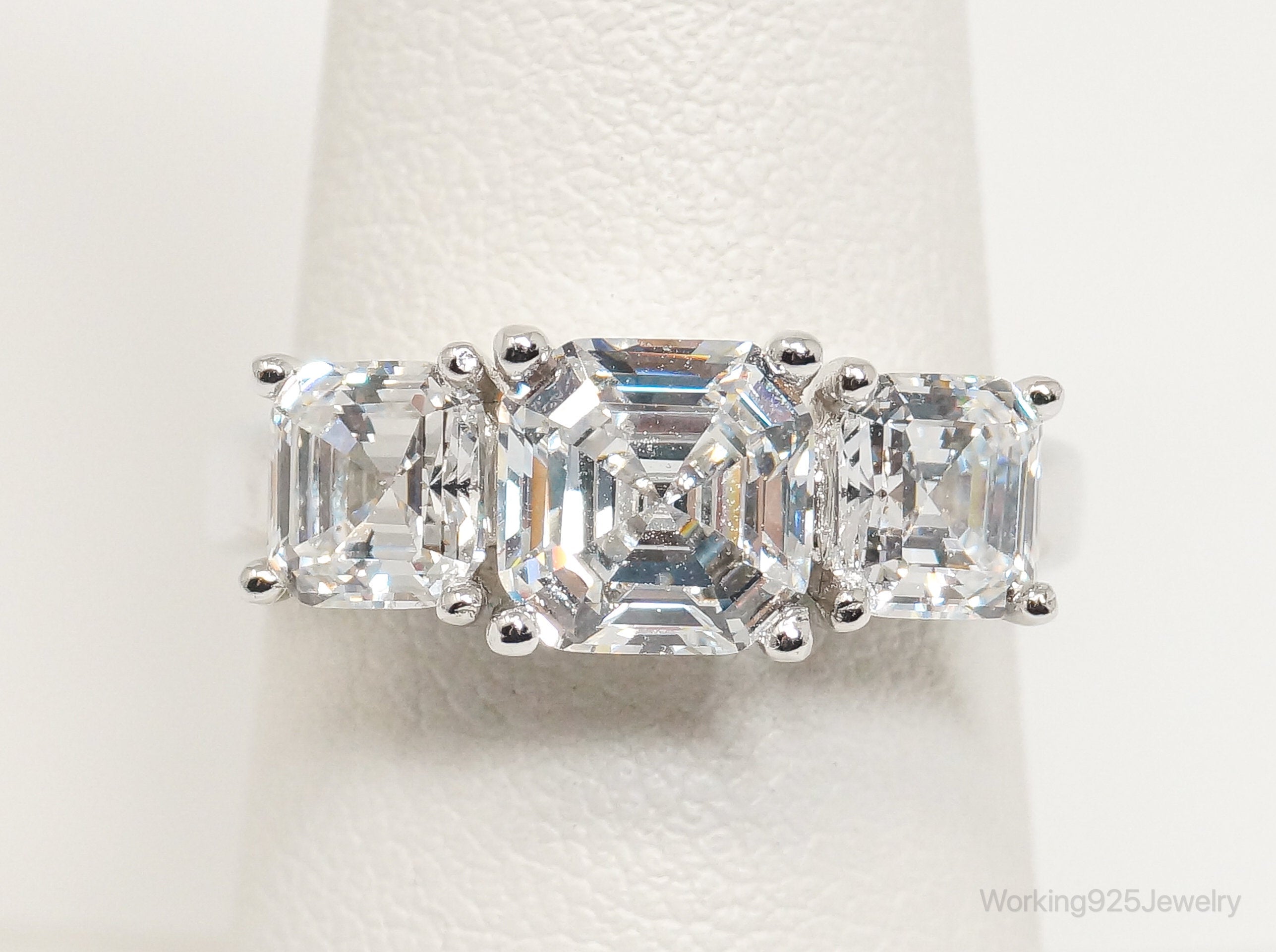 Vintage Designer Cubic Zirconia Sterling Silver Ring - Sz 7