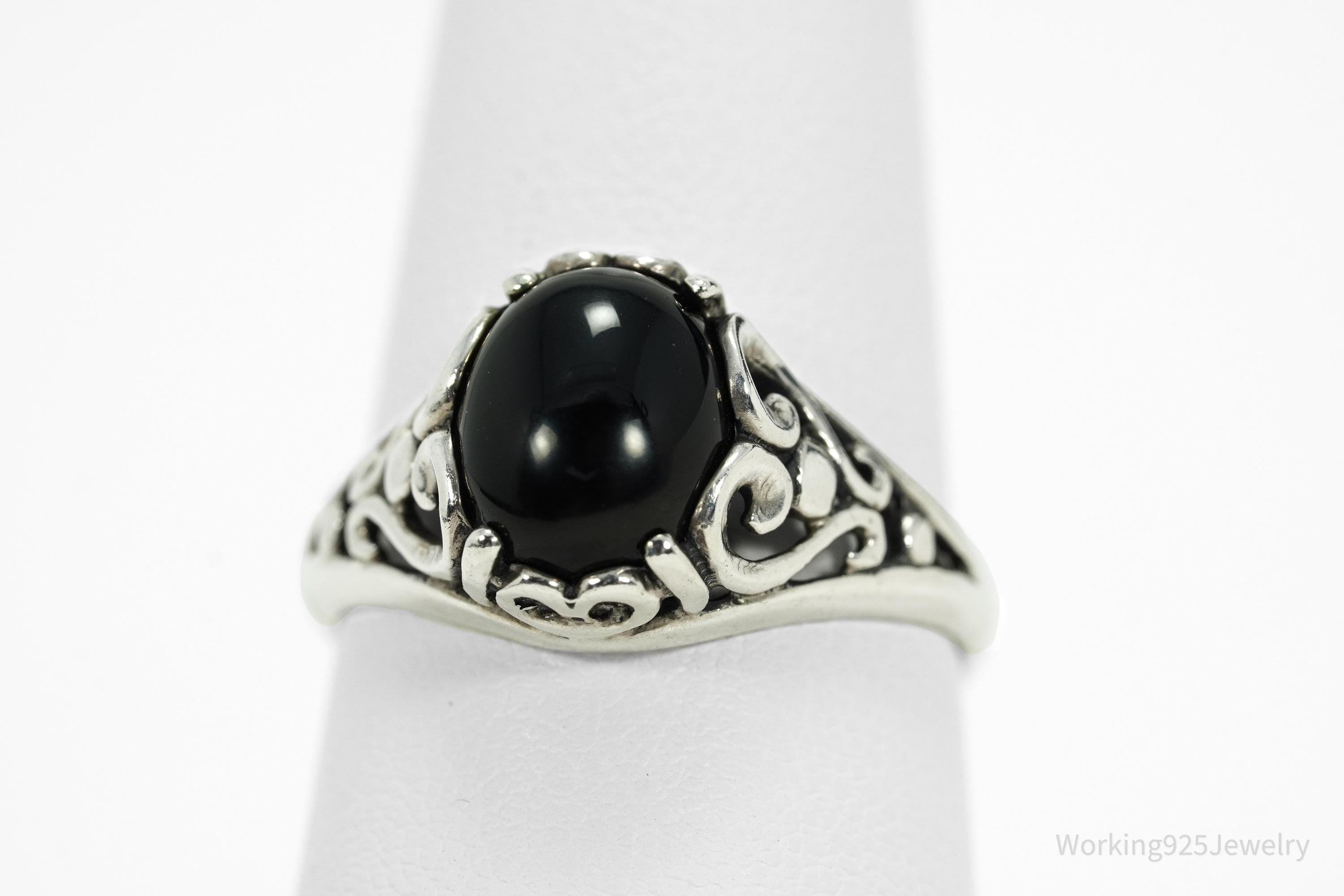Vintage Designer Kabana Black Onyx Sterling Silver Ring - Size 8.25