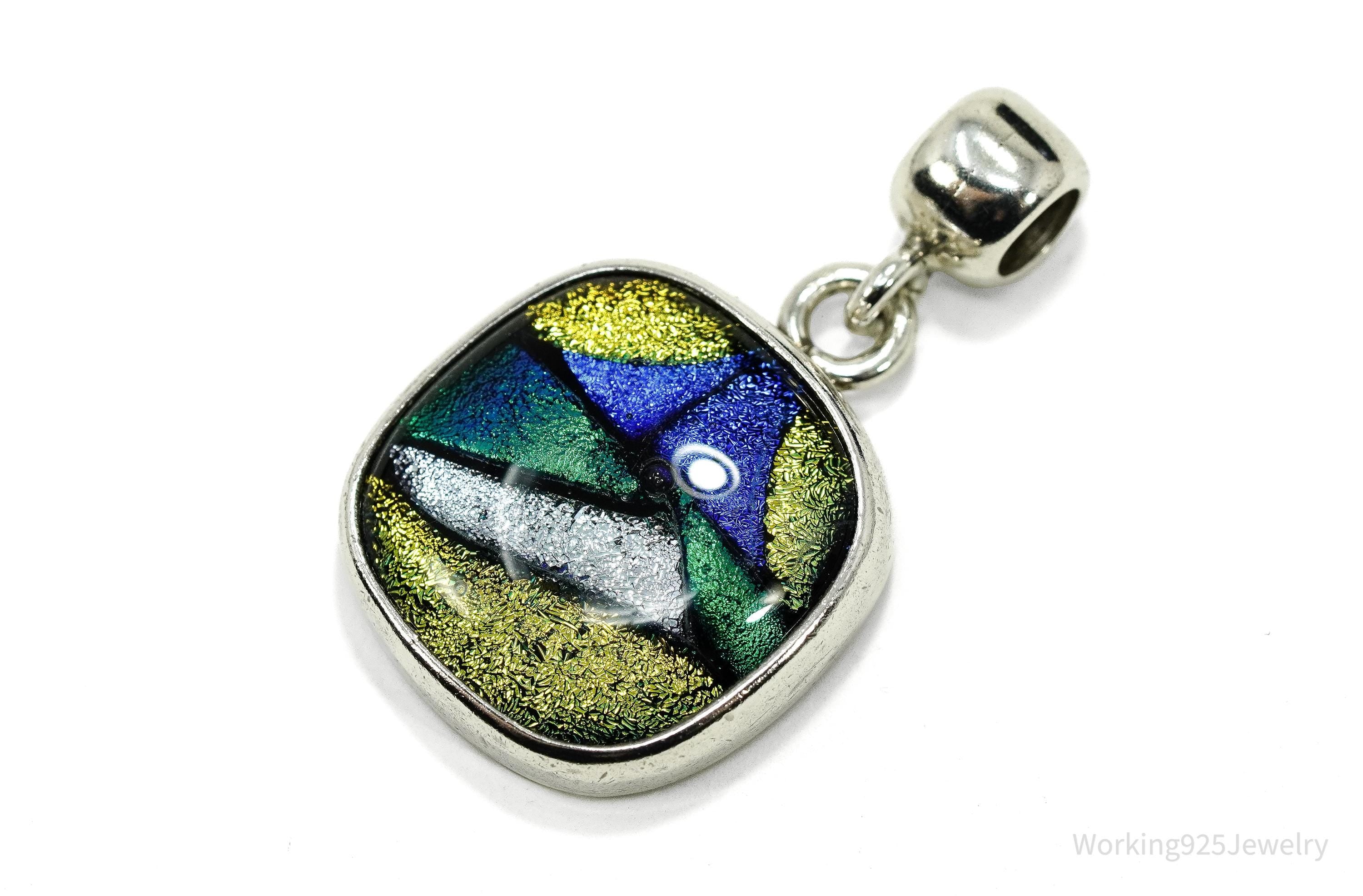 Vintage Dichroic Glass Sterling Silver Pendant