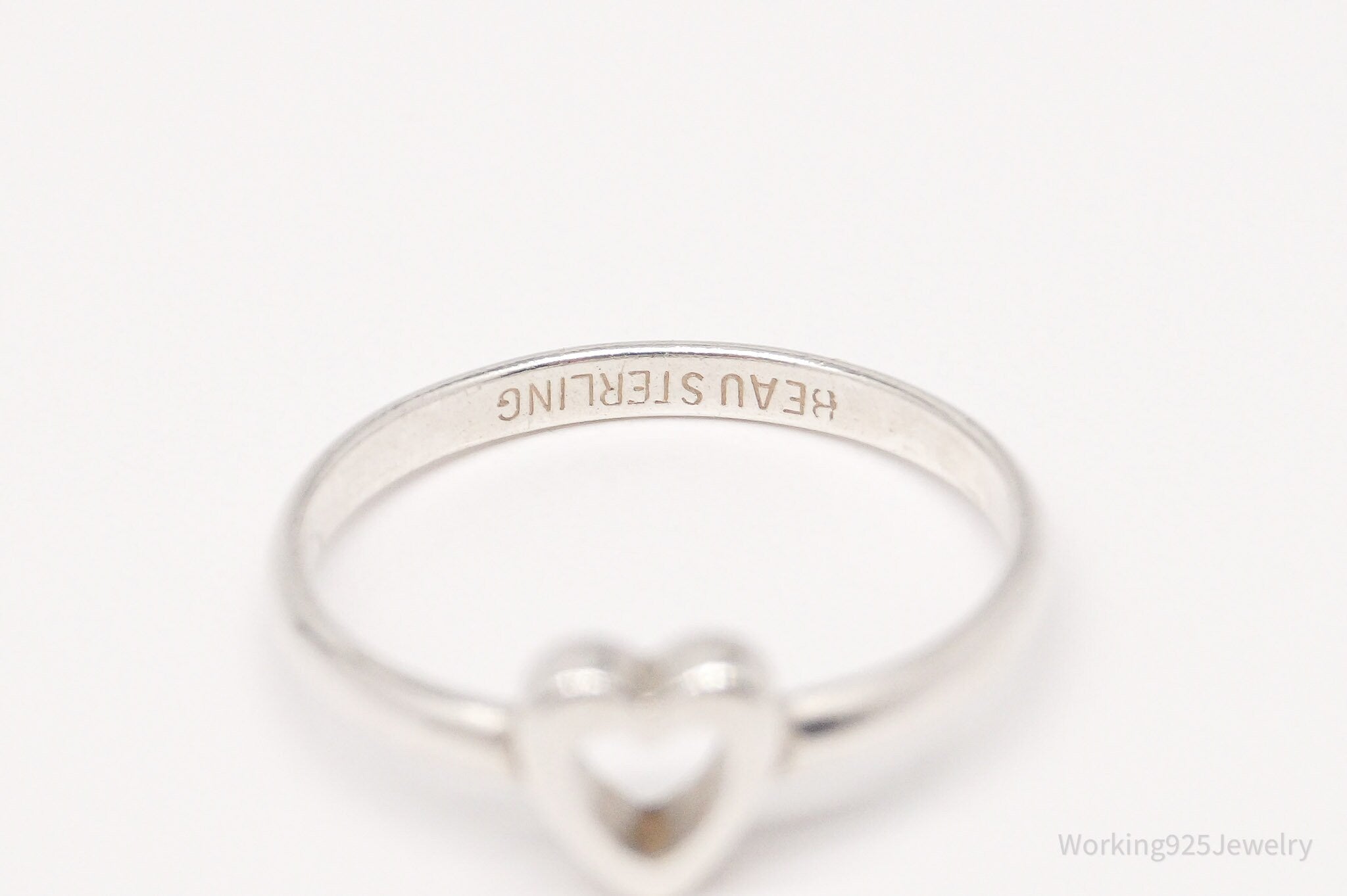 Vintage Designer BEAU Open Heart Sterling Silver Ring - Size 5.25