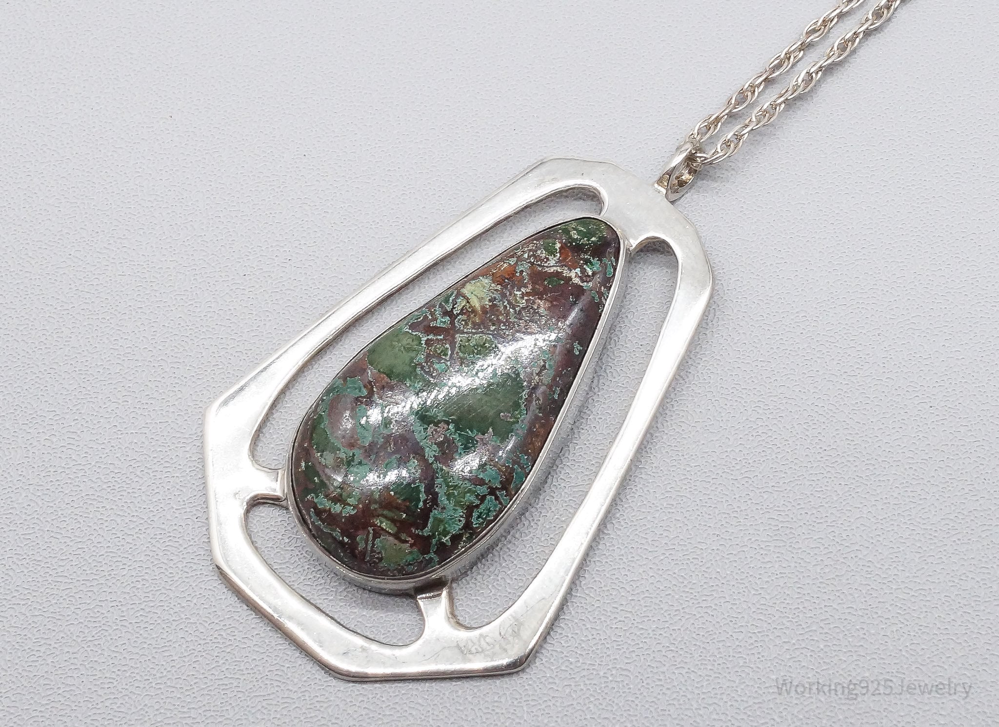 Antique Turquoise Sterling Silver Necklace 24"