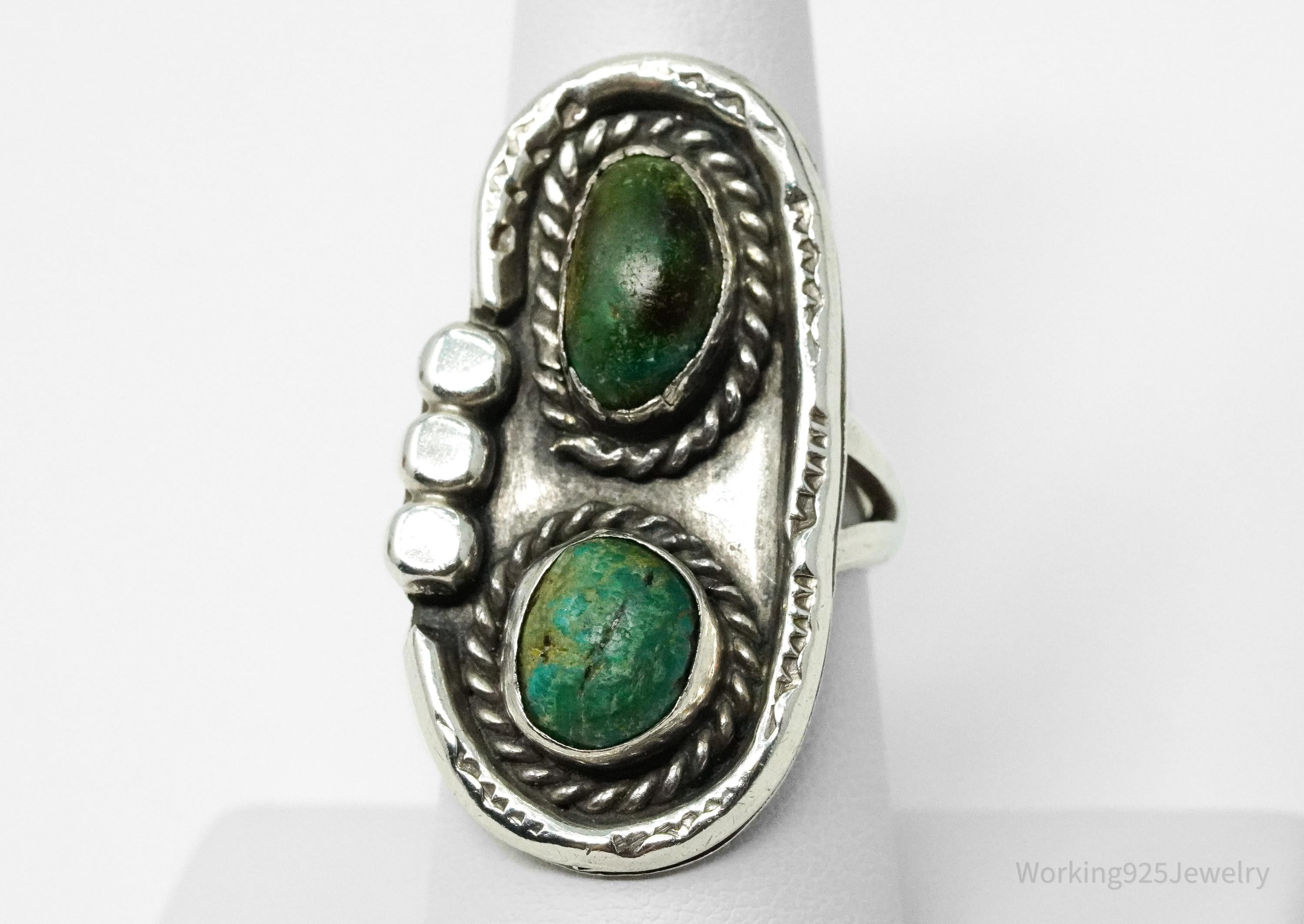 Vintage Handmade Native American Turquoise Unsigned Silver Ring - Size 7.75