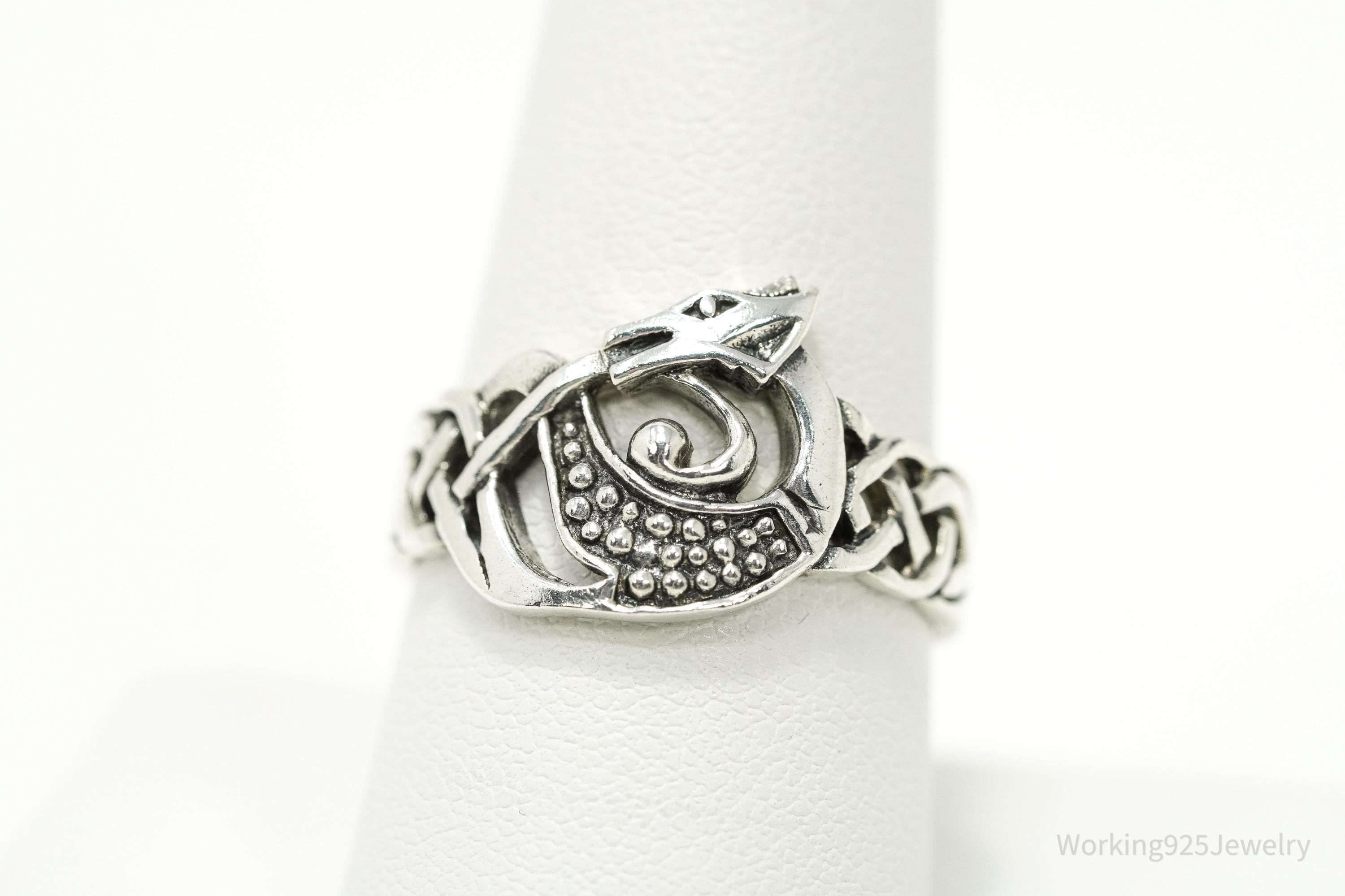 Vintage Dragon Celtic Knot Sterling Silver Ring - Size 9.25
