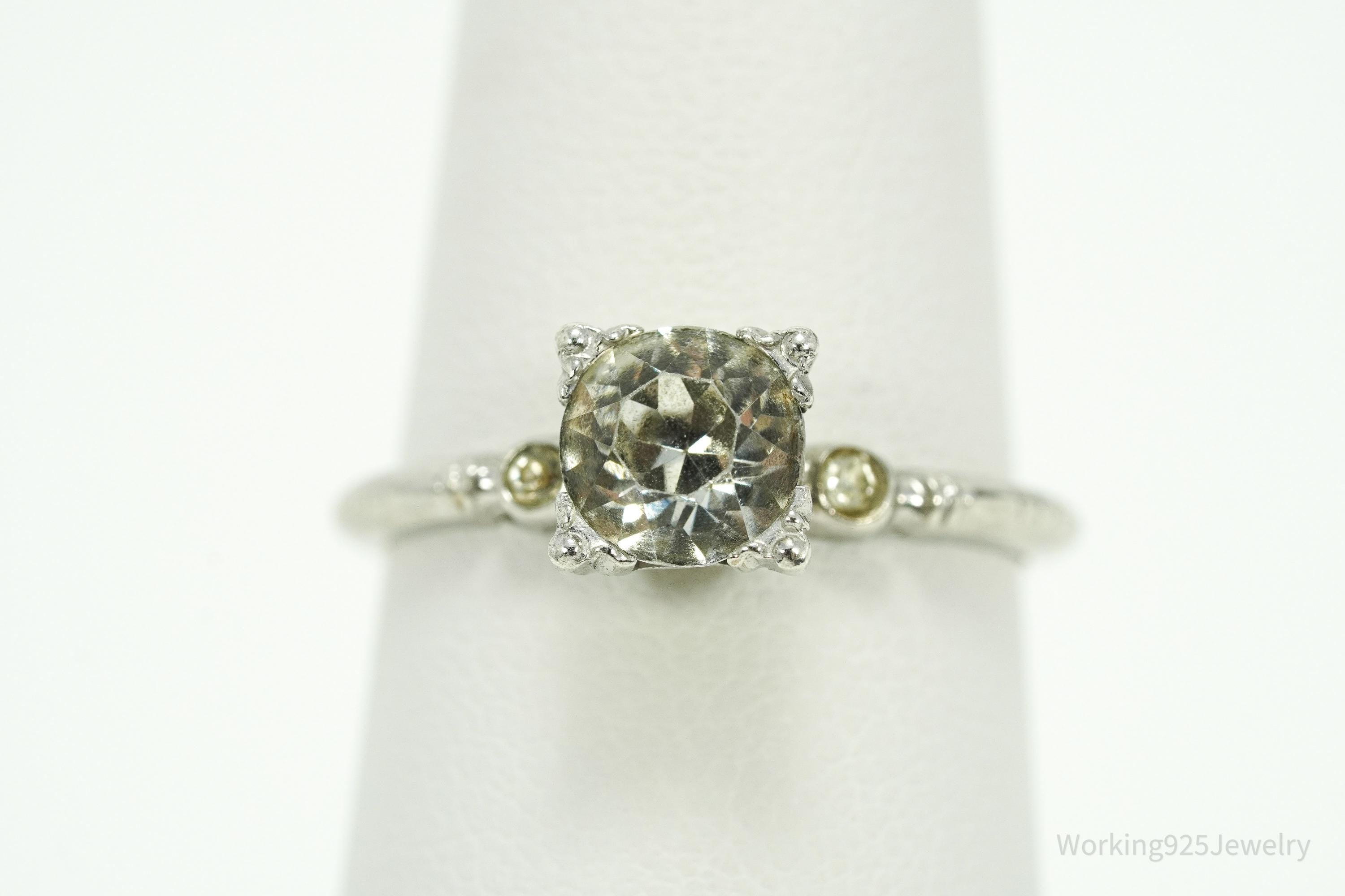 Antique Uncas MFG Co Rhinestone Sterling Silver Ring - Size 6.75