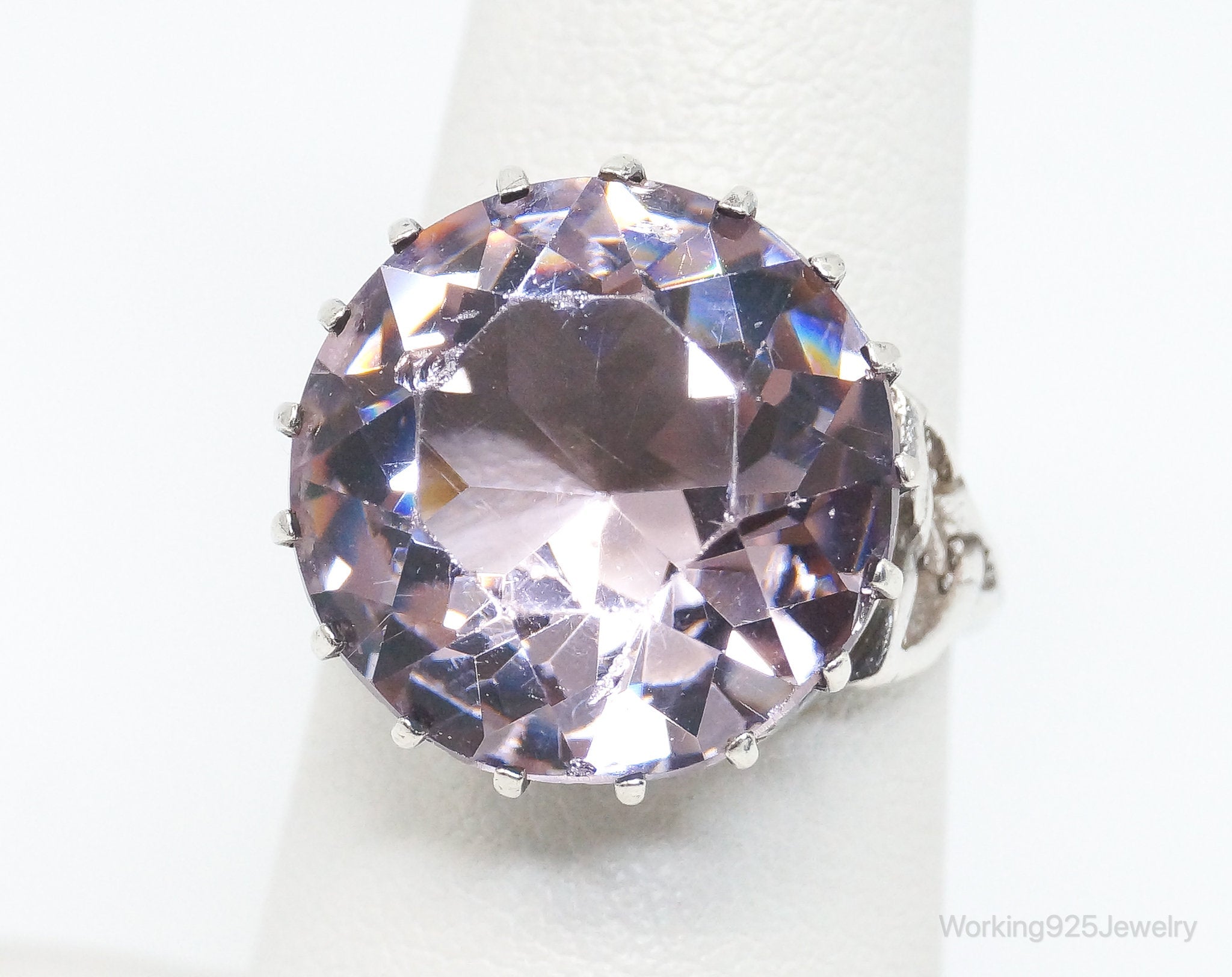 Antique Large Purple Glass Sterling Silver Ring - Size 6.5