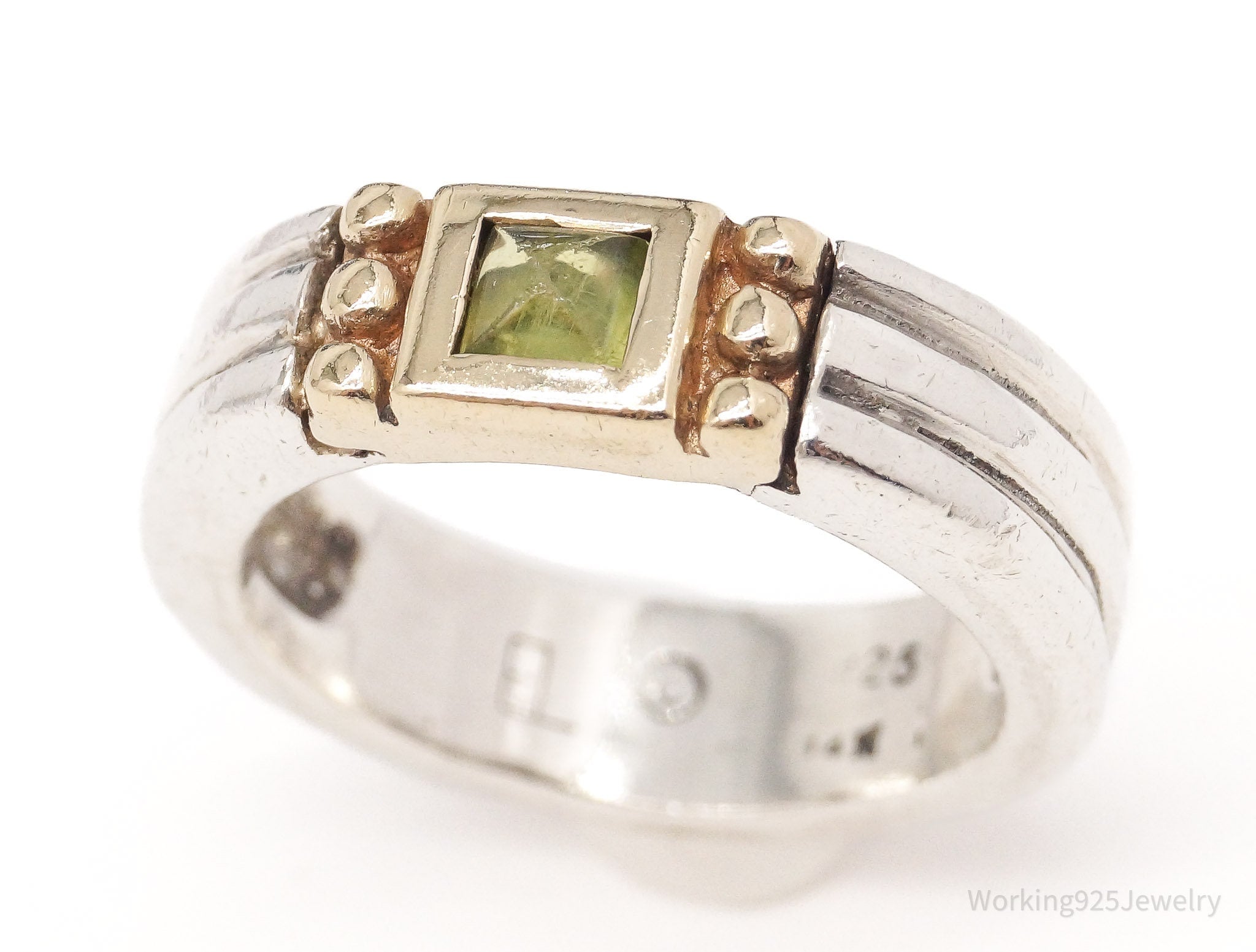 Vintage 14K Yellow Gold Peridot Sterling Silver Ring - Size 7.5