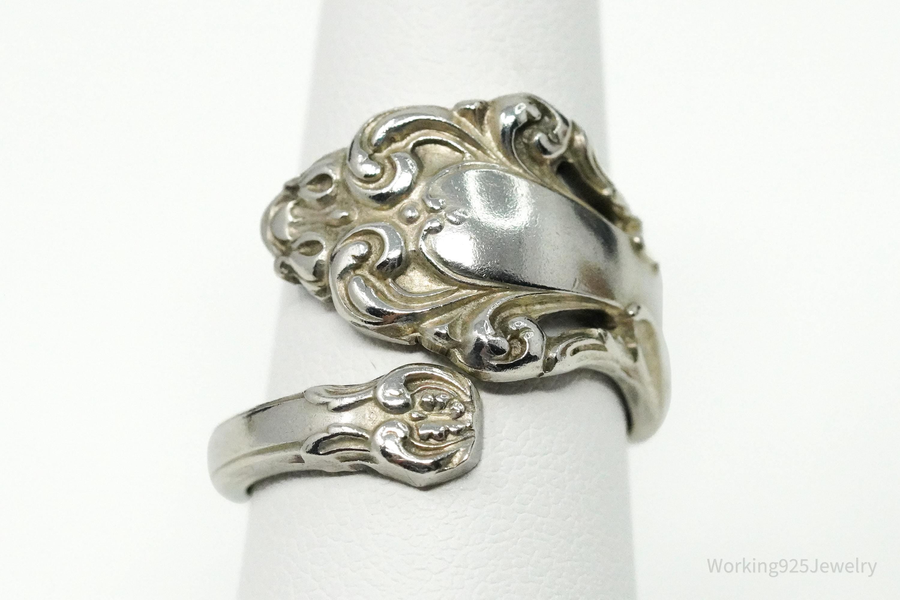 Antique Reed & Barton Repousse Sterling Silver Spoon Ring Size 6.75