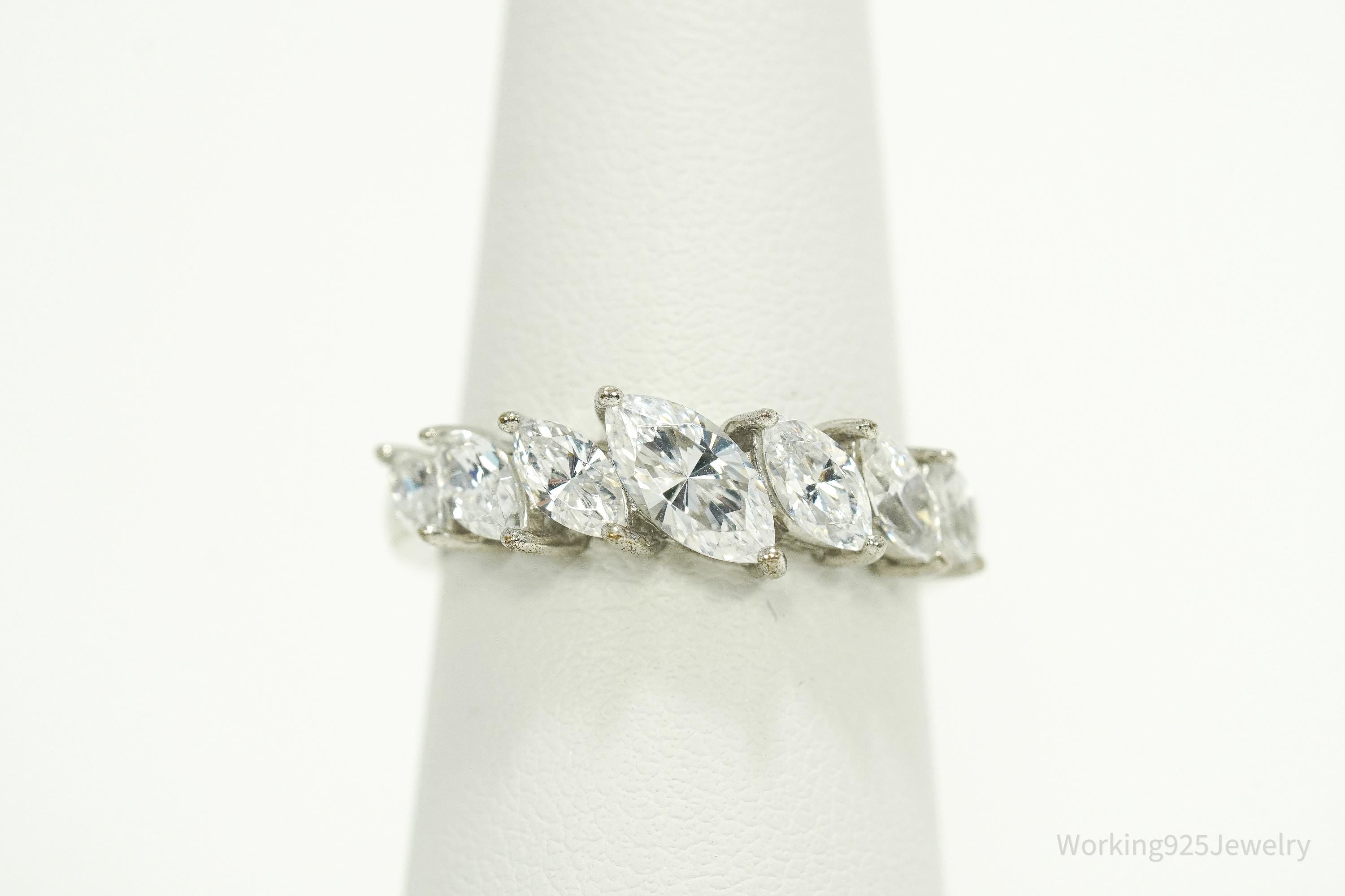 Vintage Cubic Zirconia Platinum Clad Sterling Silver Ring - Size 7