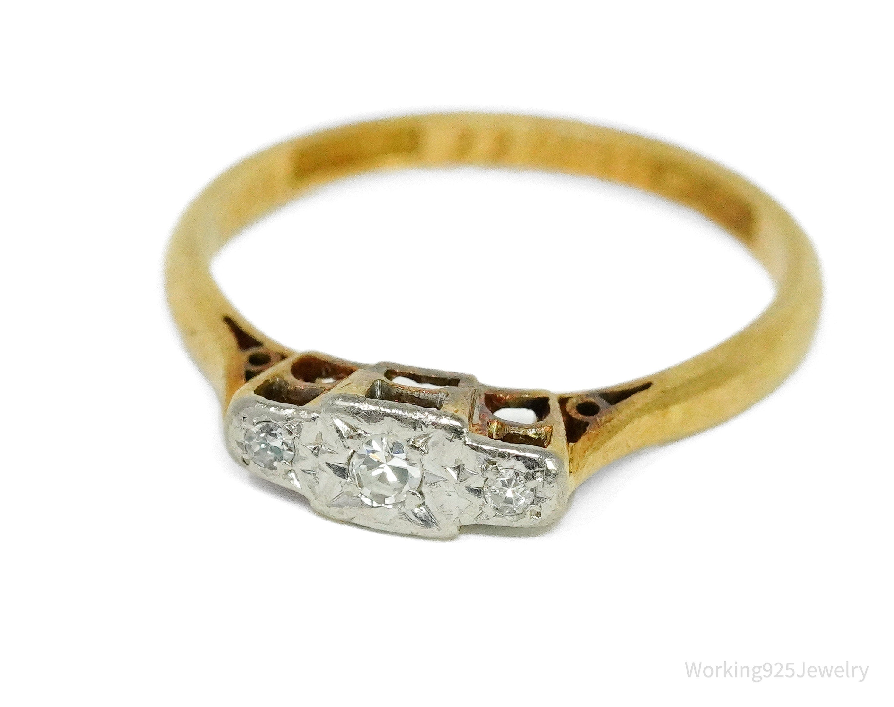 Platinum Topped 18K Yellow Gold & Single Cut Diamond Ring - Size 6