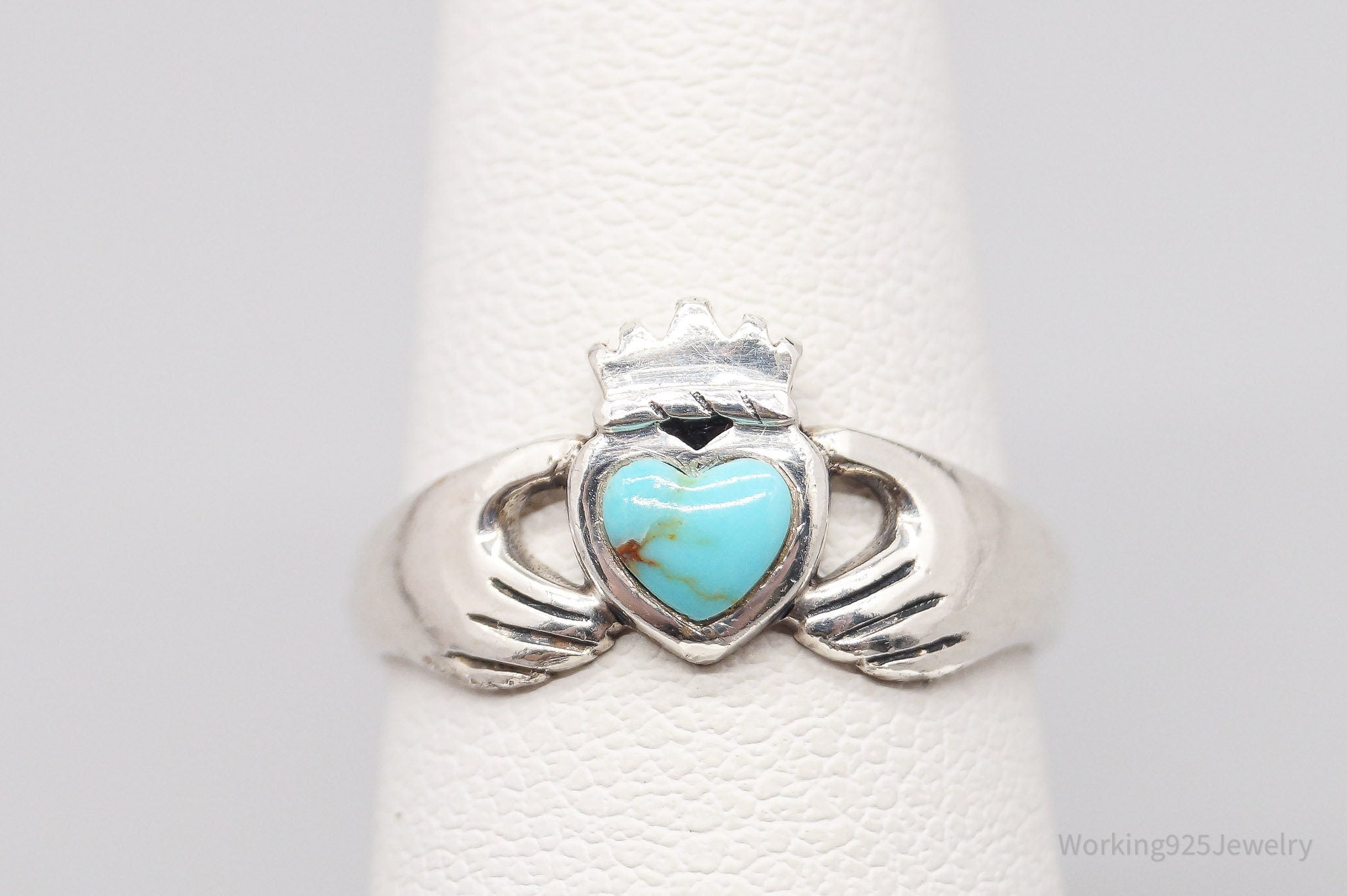 Vintage Boma Claddagh Turquoise Heart Sterling Silver Ring - Size 5.75