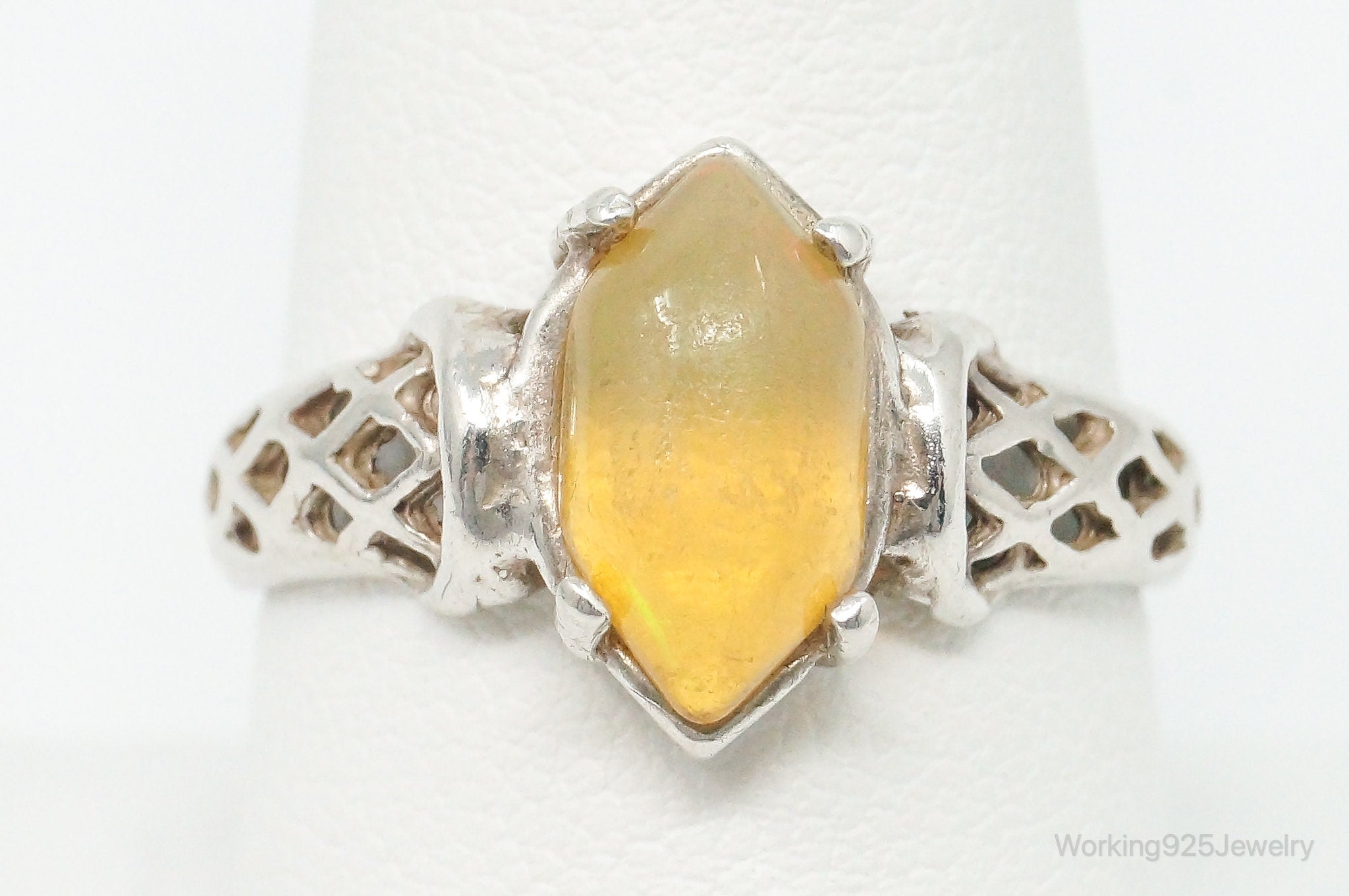 Yellow Opal Sterling Silver Ring - Size 9