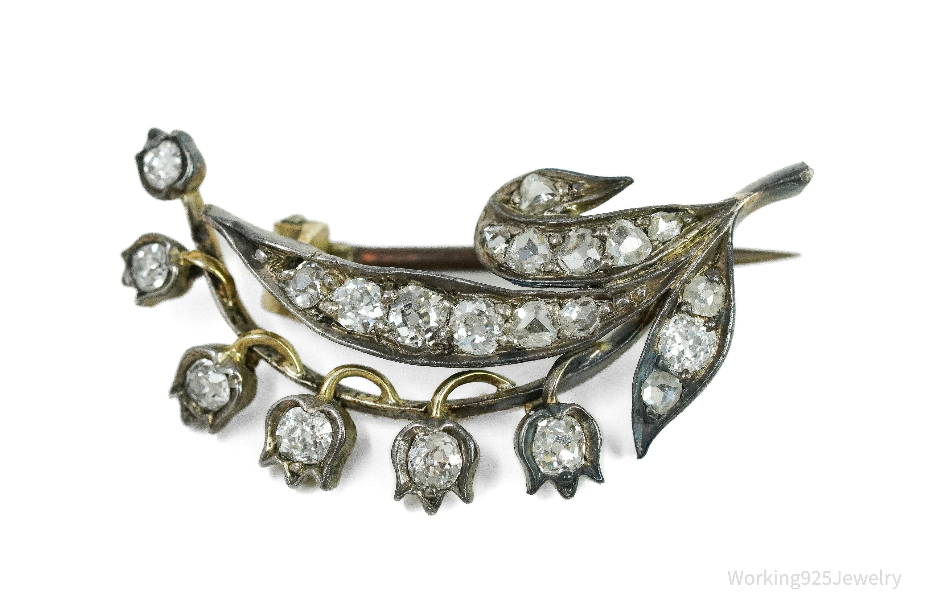 Victorian 14K Yellow Gold & Bead Set 21 Diamond Pin Brooch