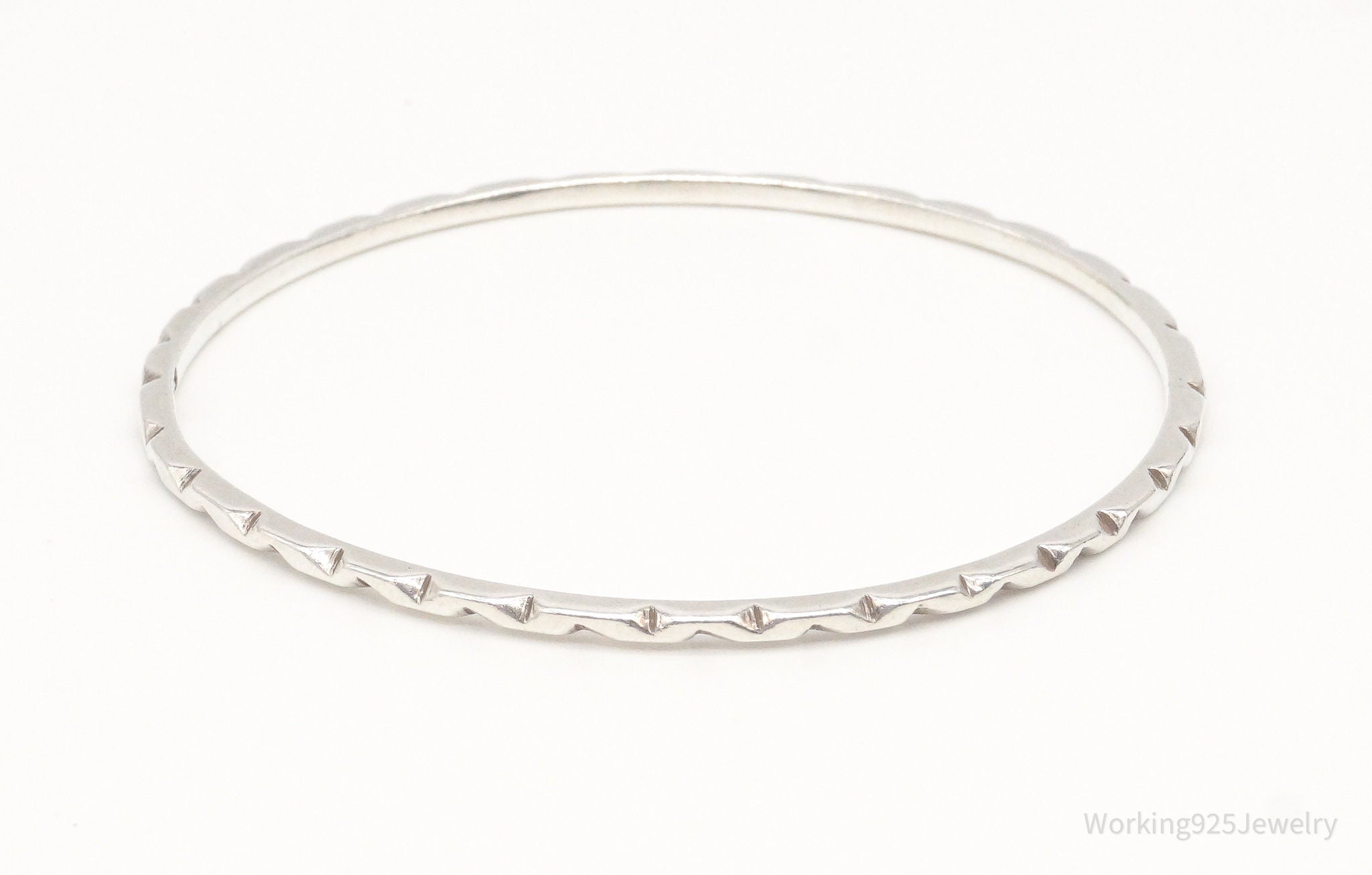 Vintage Mexico Notched Modernist Sterling Silver Bangle Bracelet