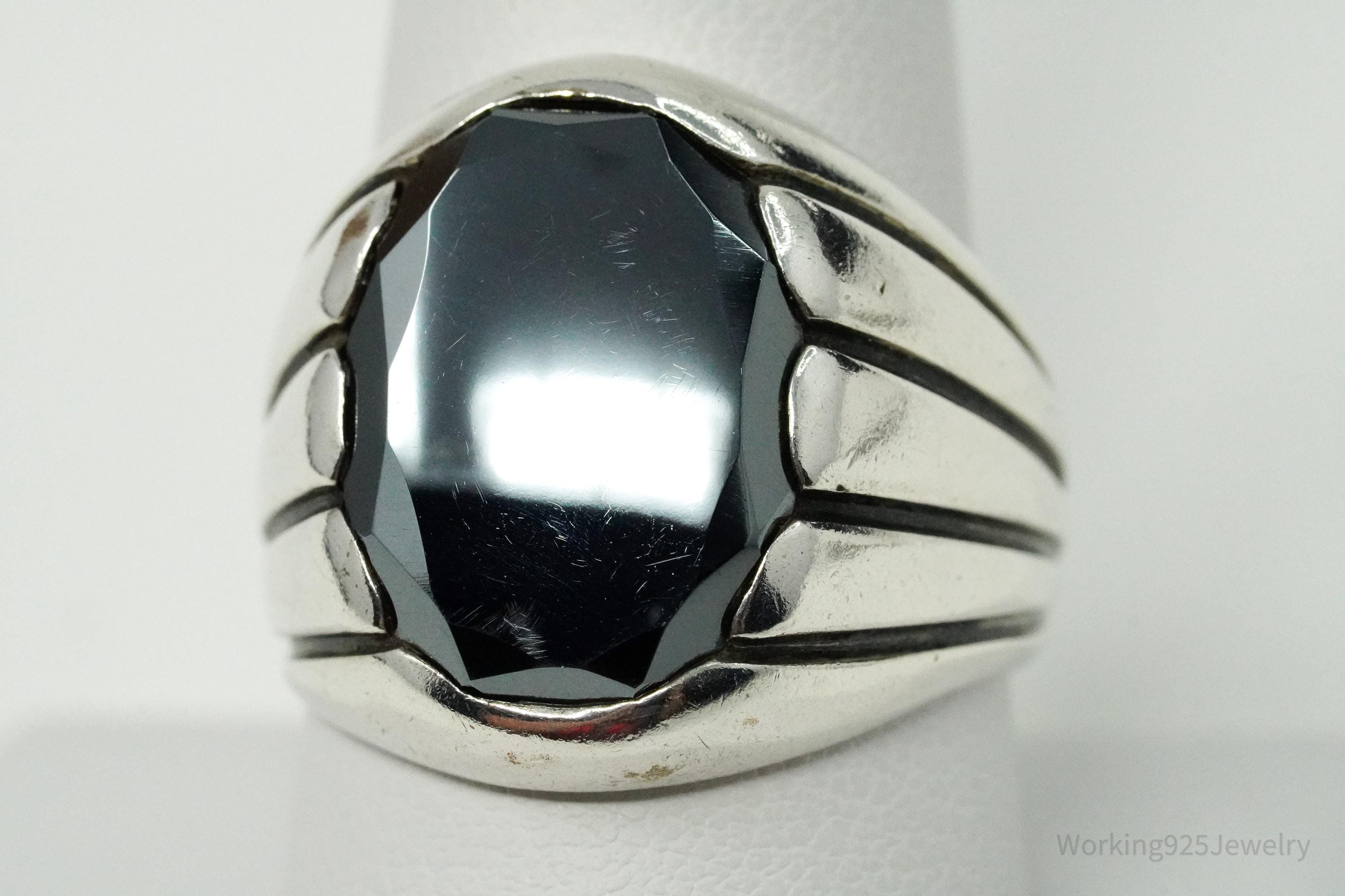 Vintage Designer WM Co Hematite Sterling Silver Ring - Size 9.5
