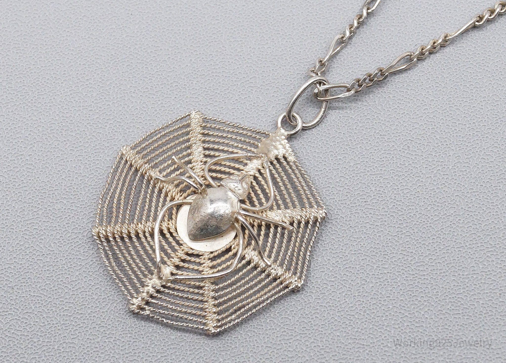 Vintage Filigree Spider In Web Sterling Silver Necklace 20"