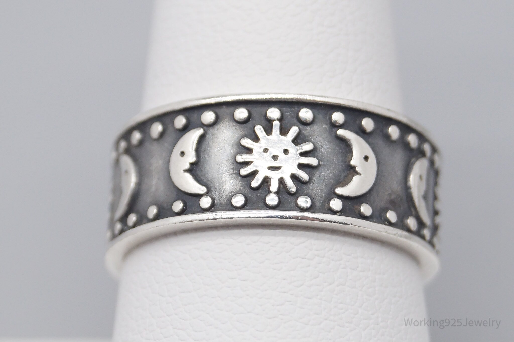 Vintage Suns & Moons Sterling Silver Band Ring - Size 8.75