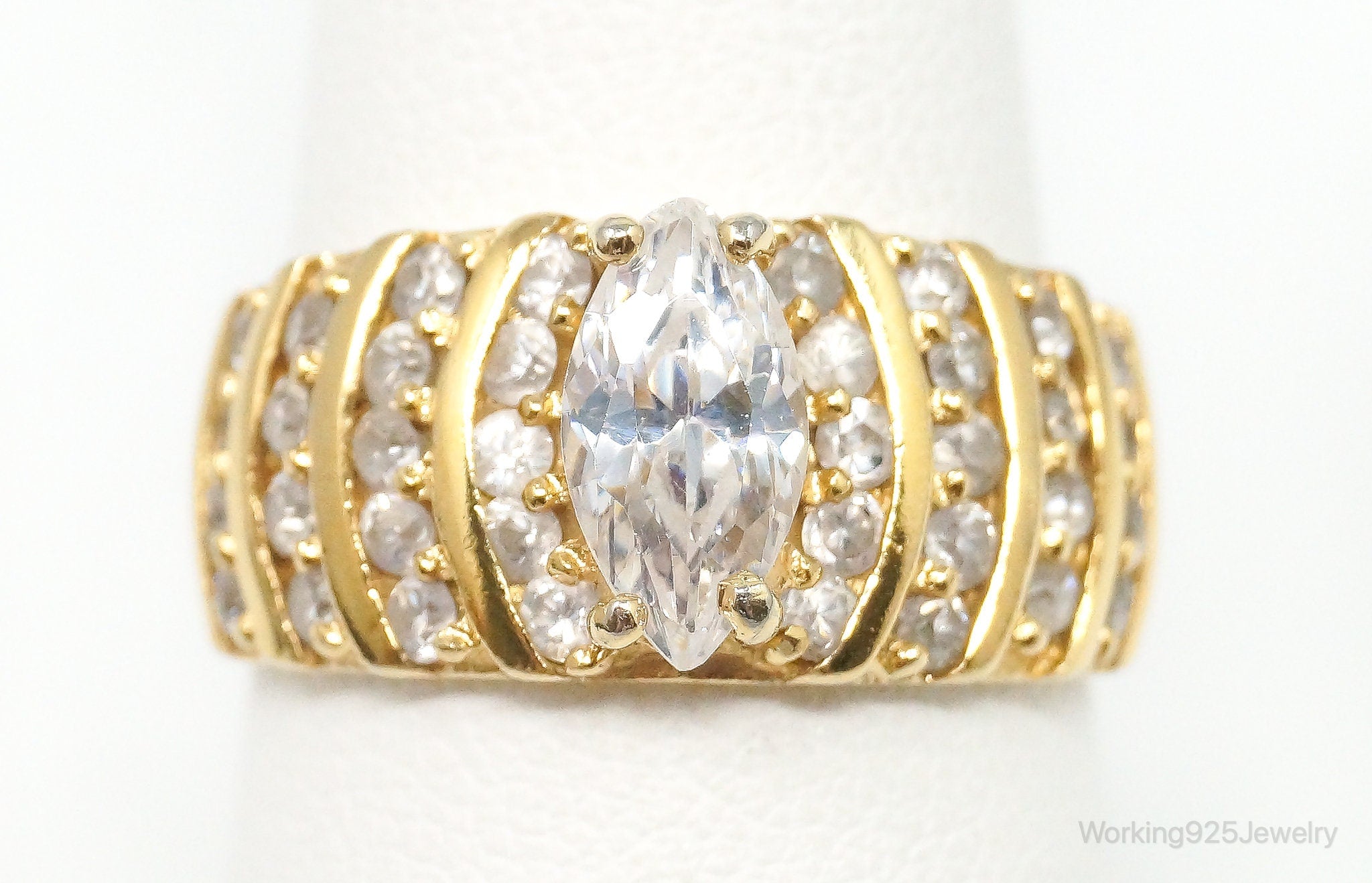 Cubic Zirconia Gold Vermeil Sterling Silver Ring - Size 8