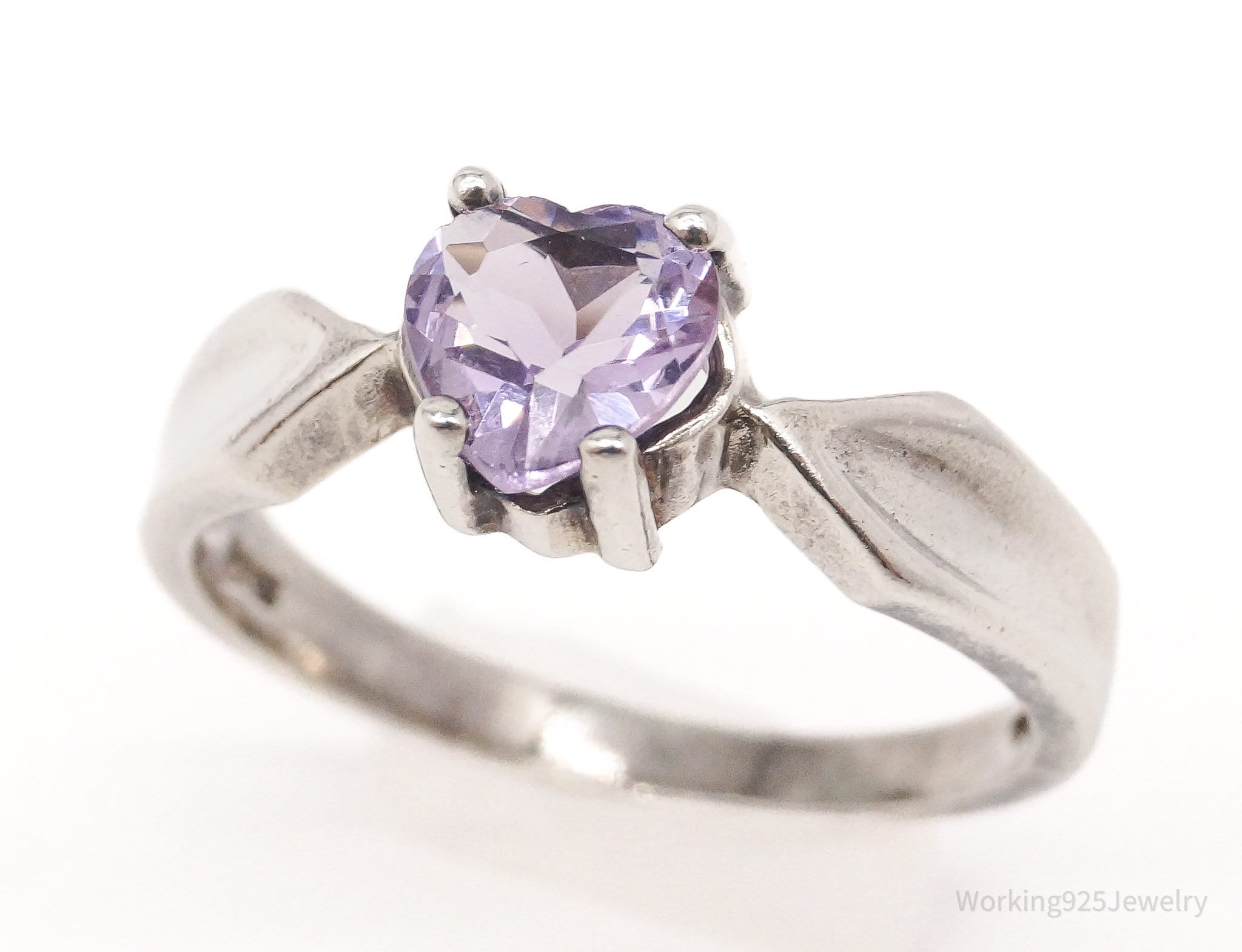 Vintage Amethyst Heart Sterling Silver Ring - Size 7