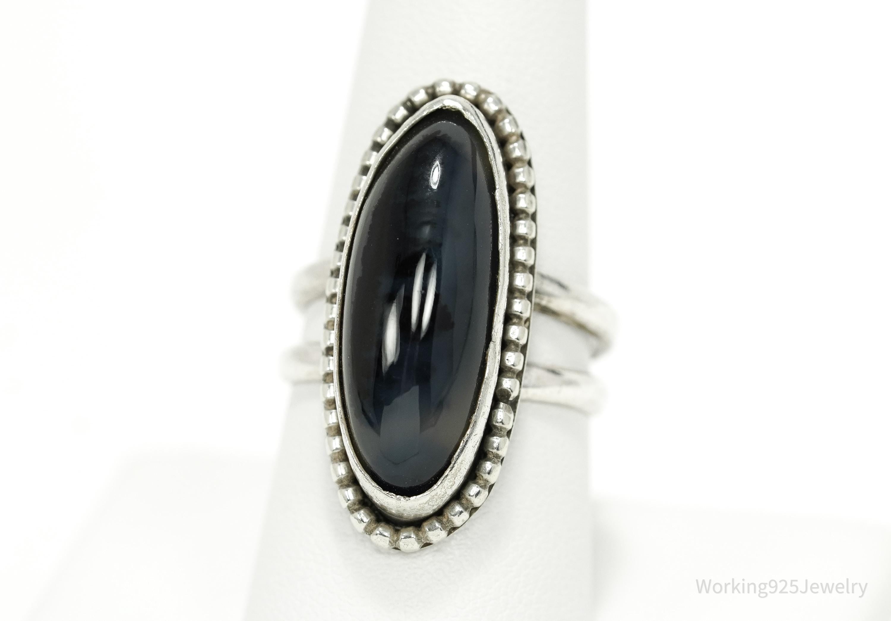 Vintage Large Agate Silver Ring - Size 9