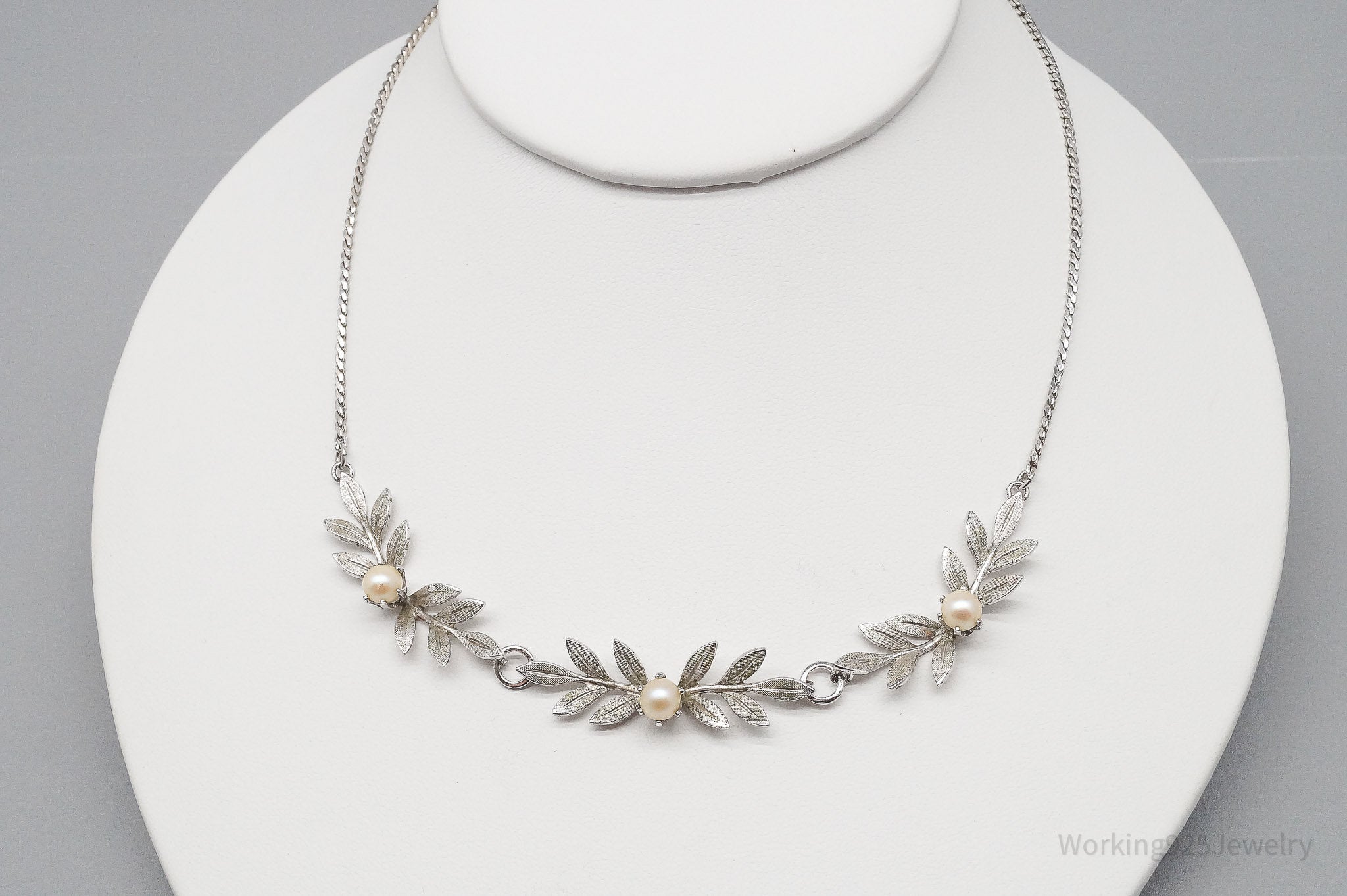 Vintage 1940s Designer Van Dell Pearl Sterling Silver Necklace