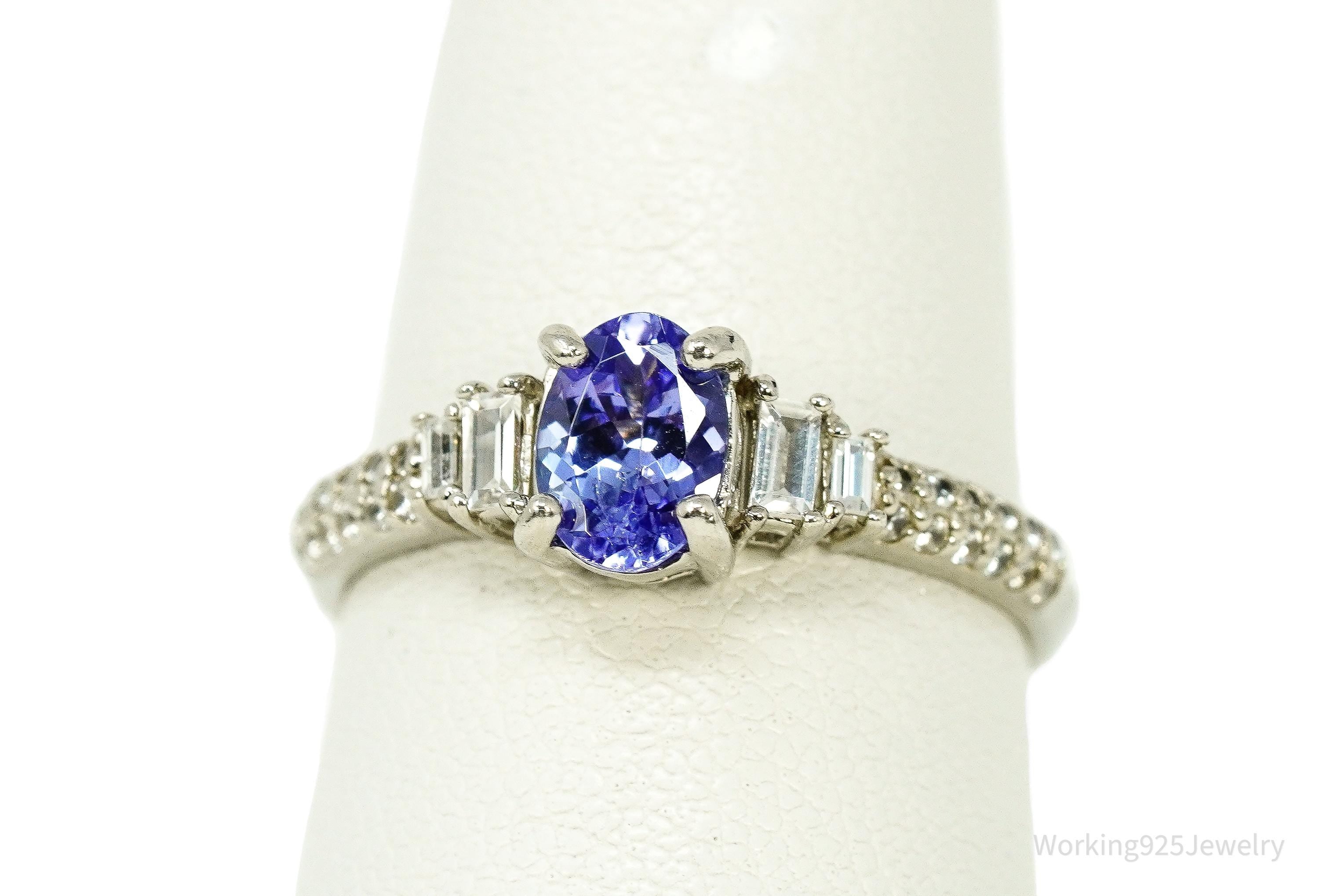 Tanzanite & White Zircon Sterling Silver Ring - Size 7