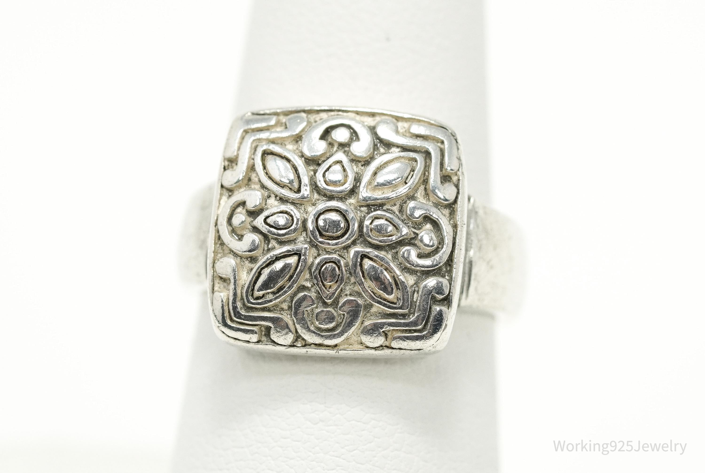 Vintage Floral Scroll Top Sterling Silver Ring - Size 7.75
