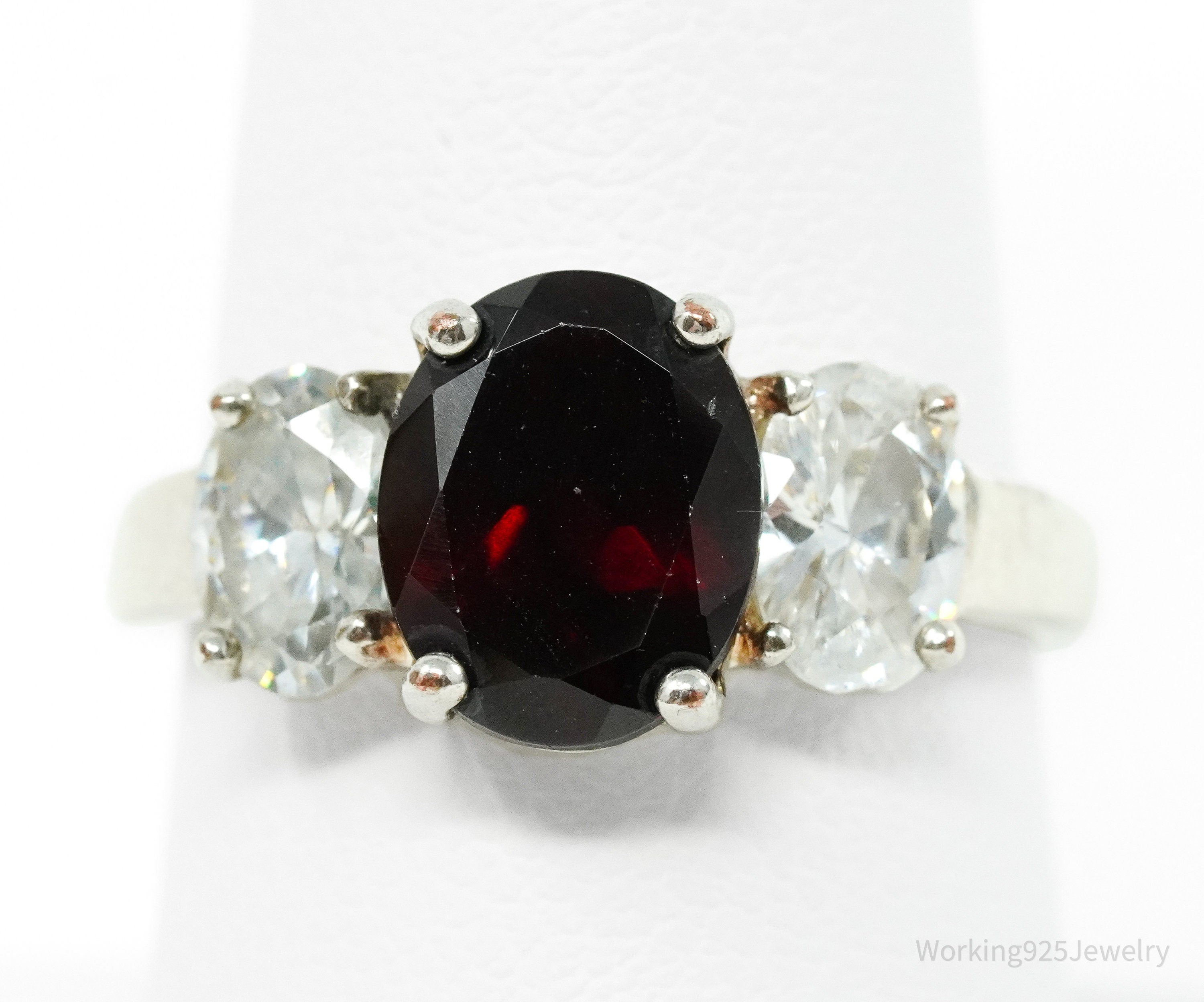 Vintage Garnet Cubic Zirconia Sterling Silver Ring - Size 7.75